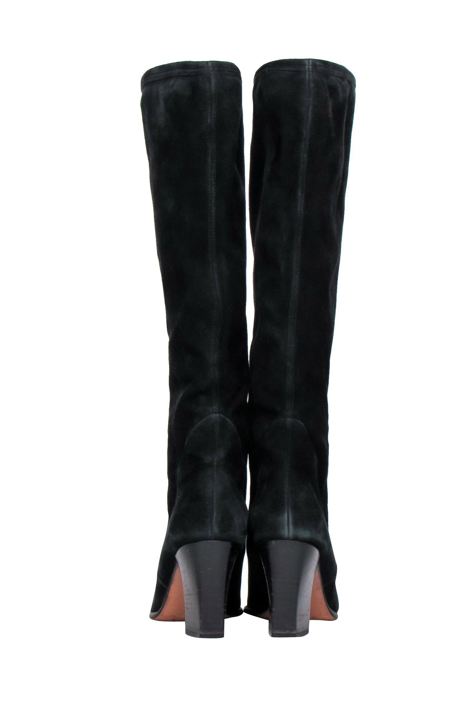 Ferragamo Black Suede Knee - High Heeled Boots Size 7: Chic Winter Essential