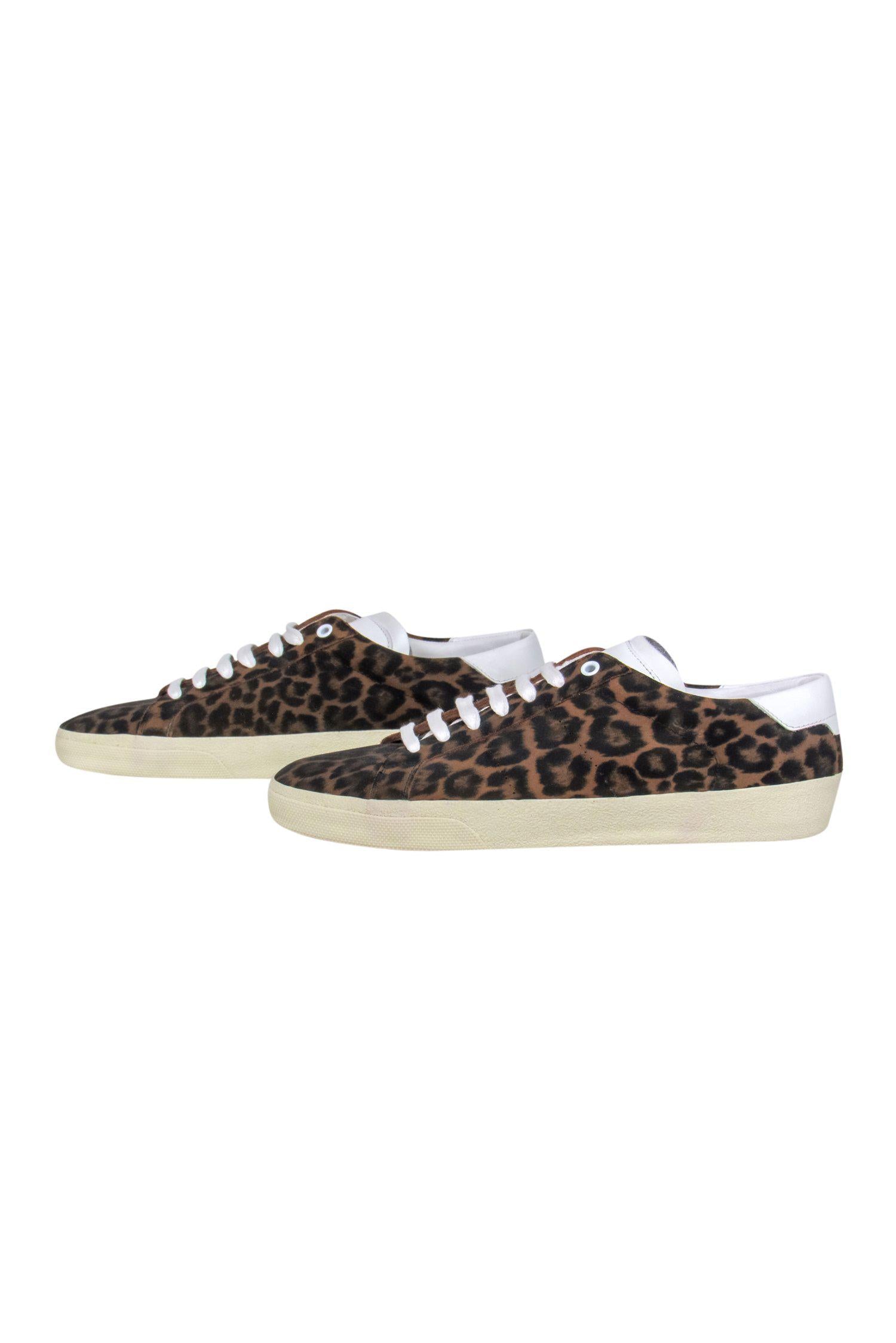Saint Laurent Brown Leopard Print Lace - Up Sneakers: Size 11 Fashion Statement