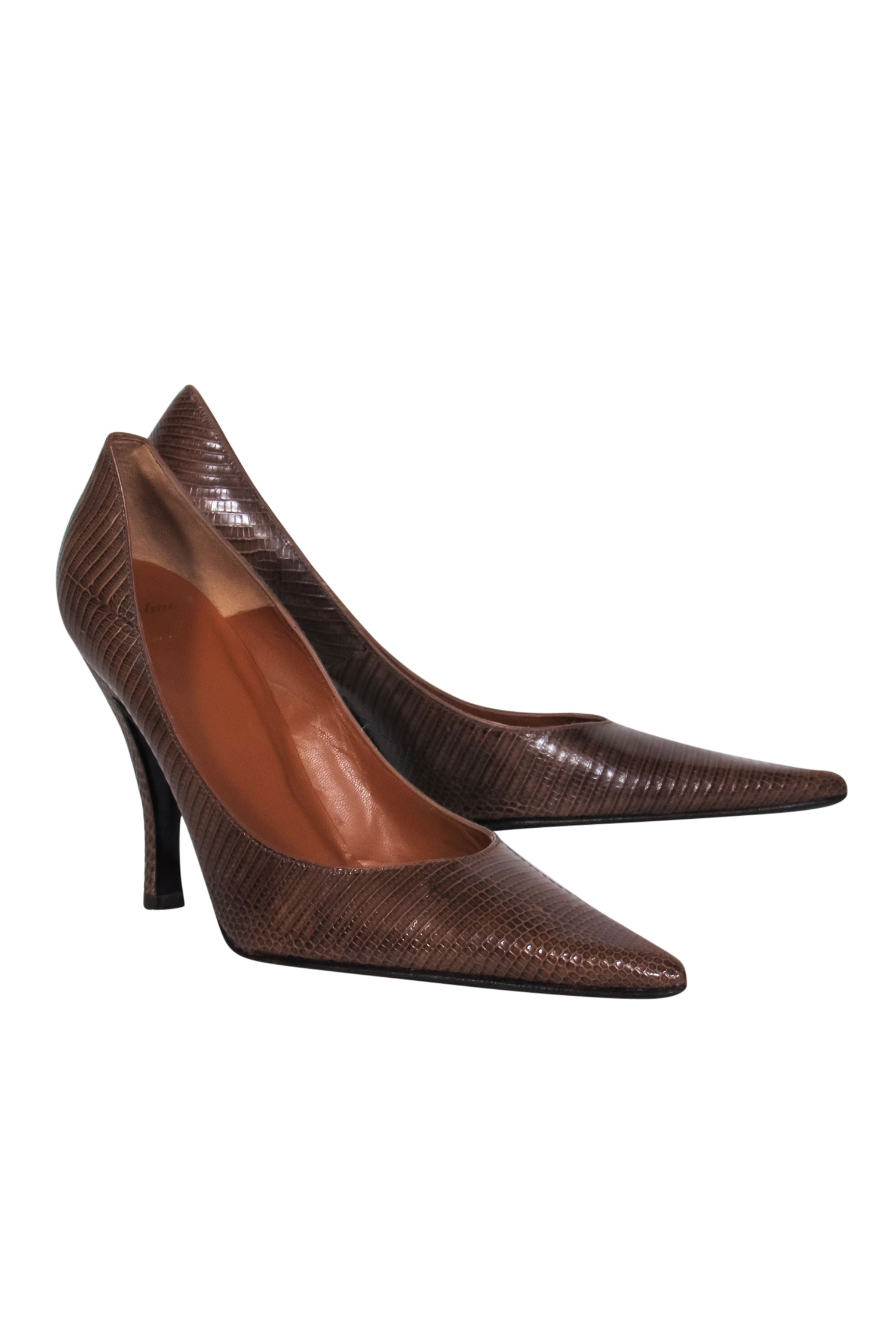 Delman Brown Leather Snakeskin Embossed Pointed - Toe Stilettos Size 6: A Fashion Statement!