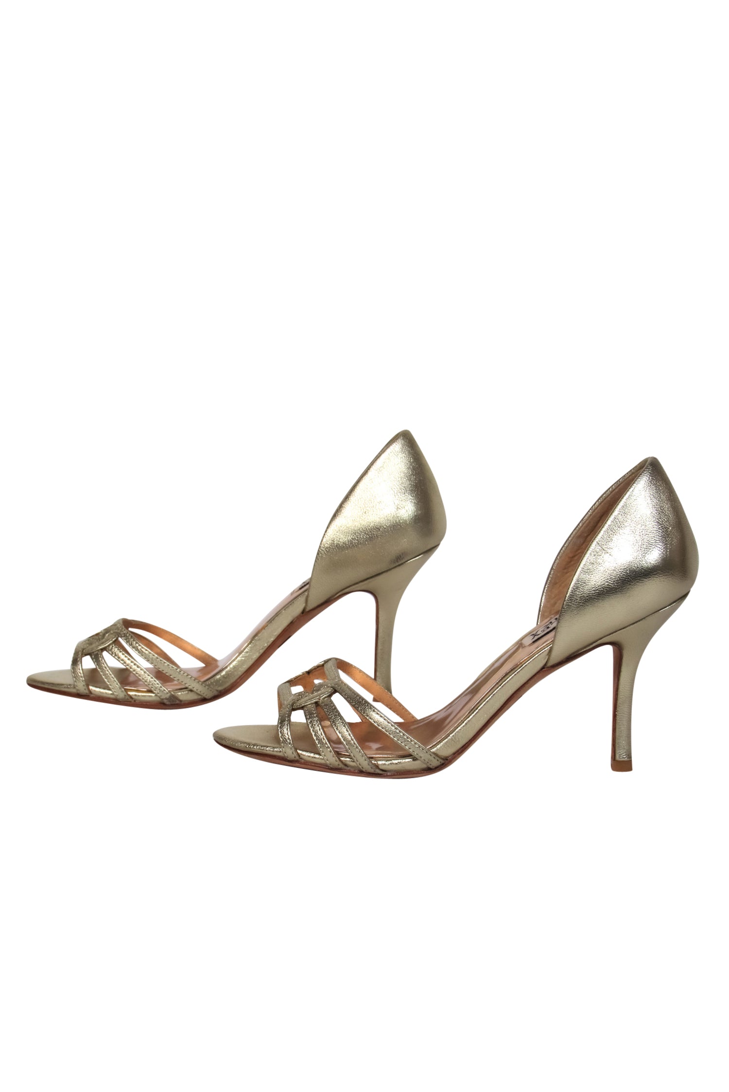 Badgley Mischka Gold Leather Strappy Heeled Sandals - Size 6