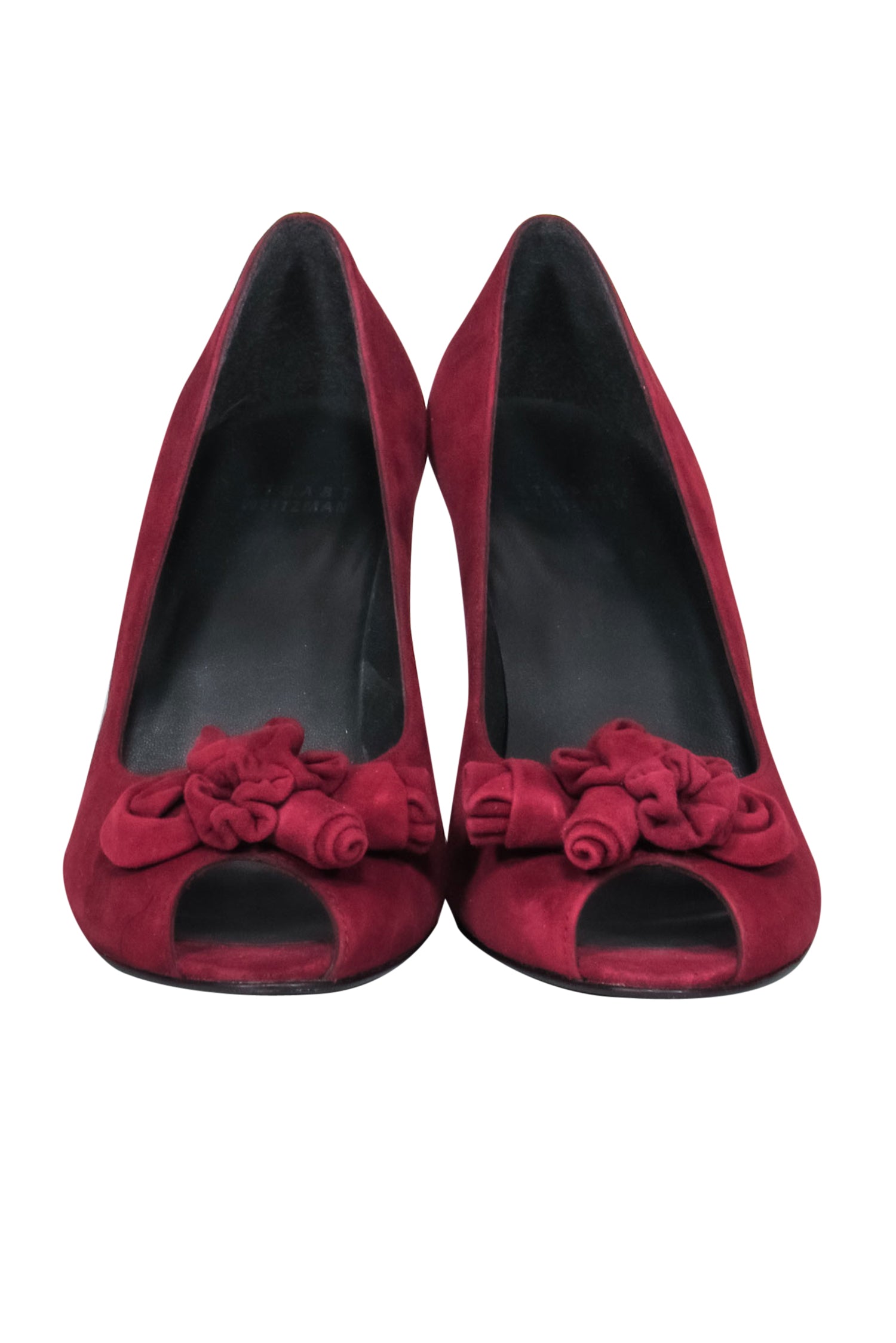 Stuart Weitzman Burgundy Suede Knotted Rose Peep Toe Pumps - Size 9