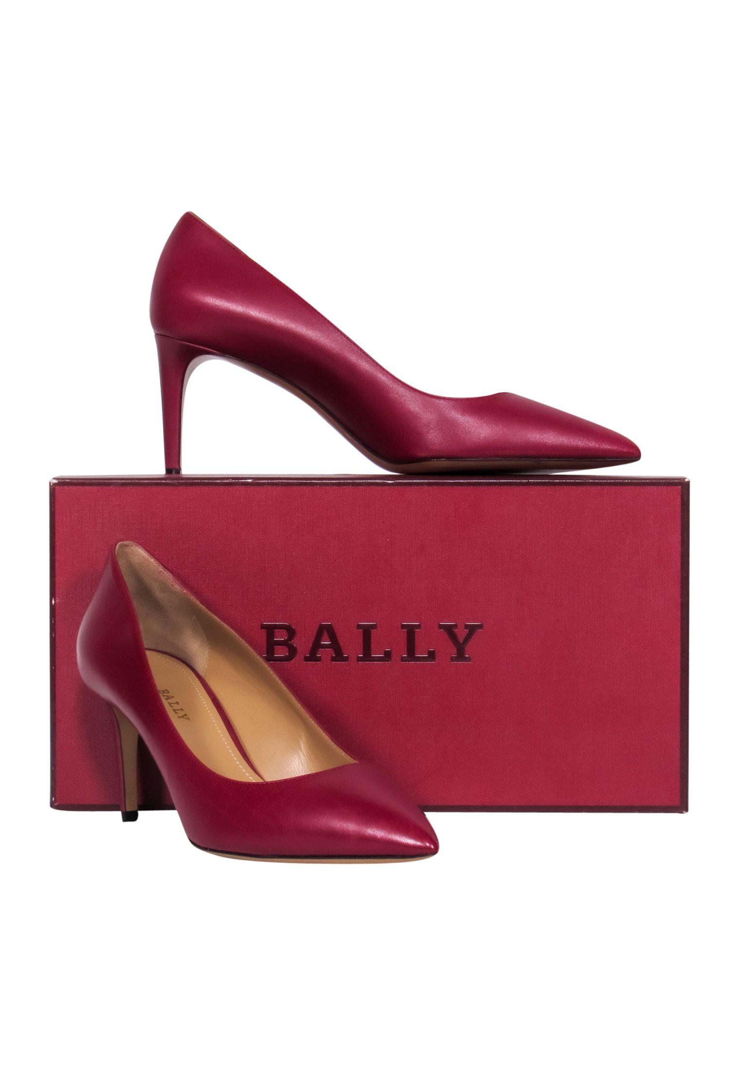 Bally's Stunning Maroon Leather Pointed Toe Elaise Pumps - Size 9.5