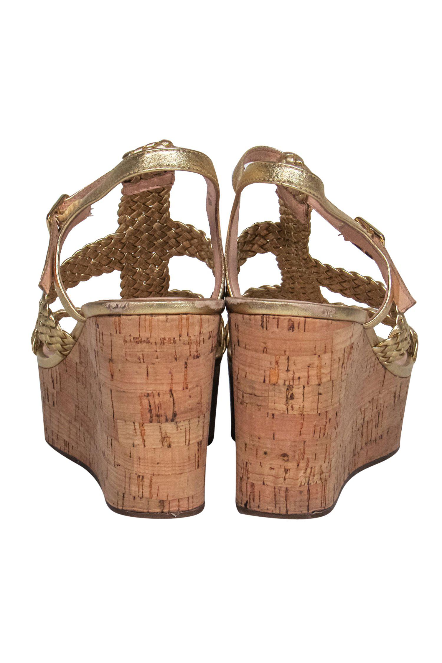 Kate Spade Gold Strappy Braided Cork Wedges - Size 10, Your Summer Must-Have!