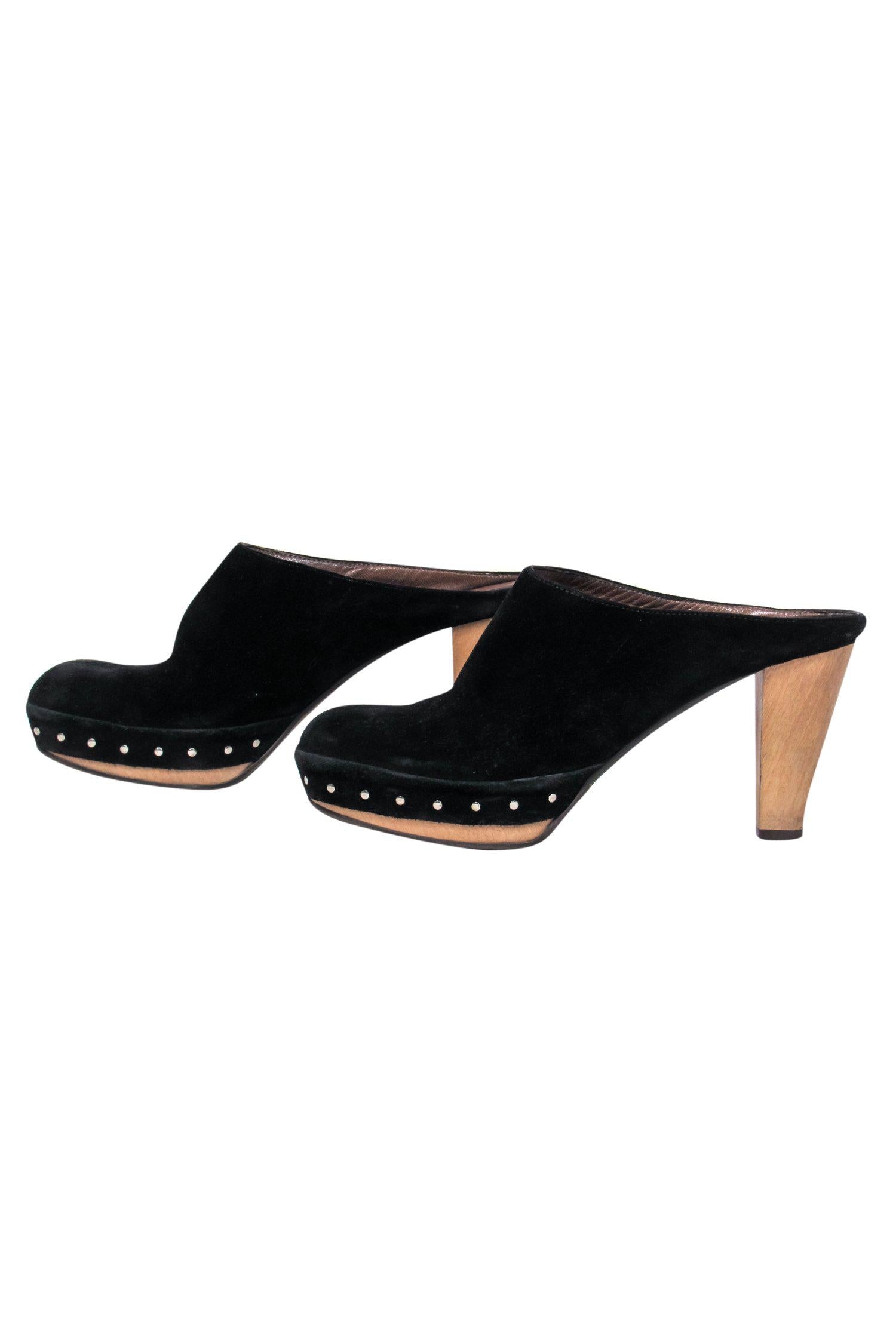 Marni Black Studded Suede Clog Mules - Size 8.5