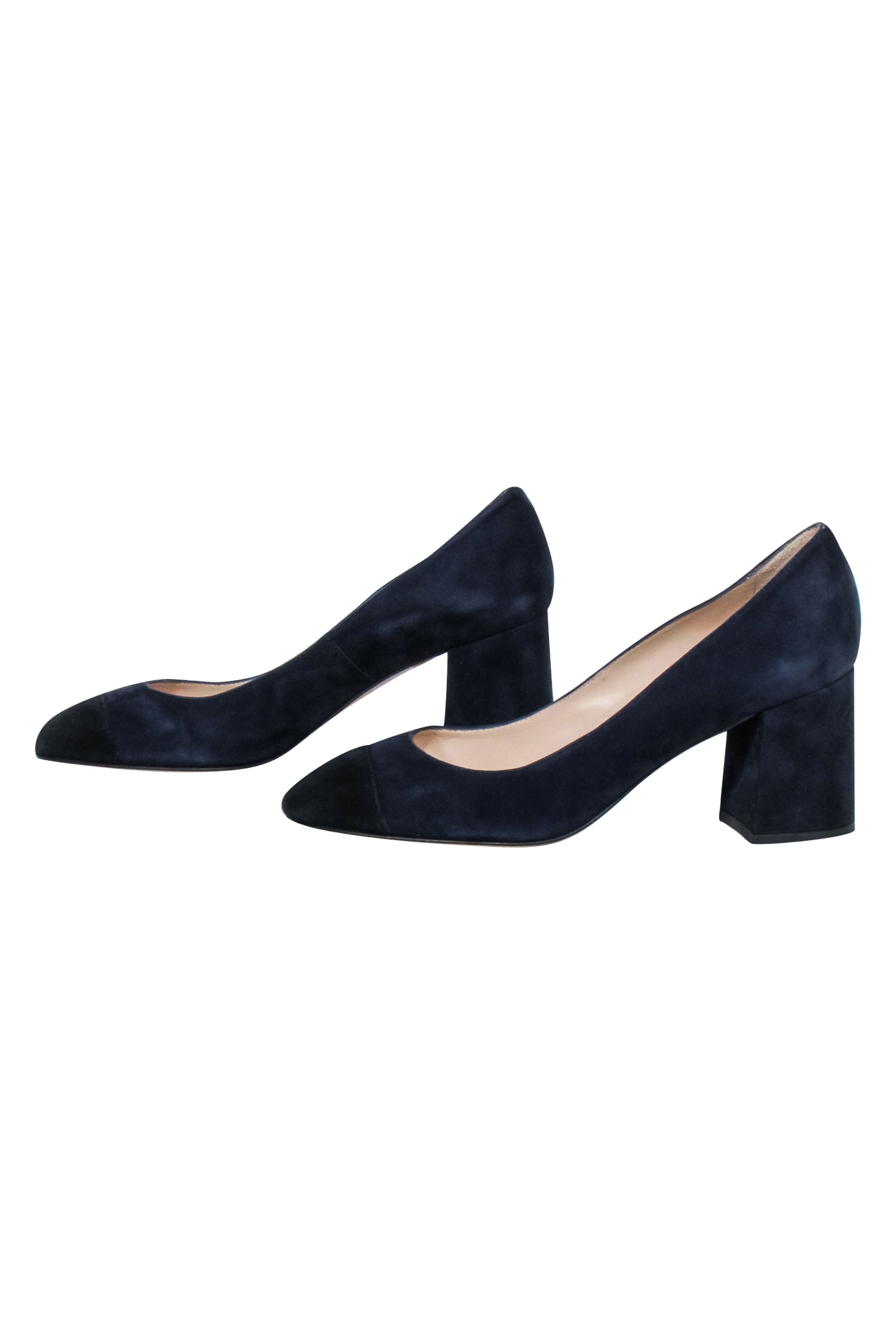 L.K. Bennett Navy Suede Black Rounded Toe Block Heel Pumps - Size 8.5 - Elevate Your Style!