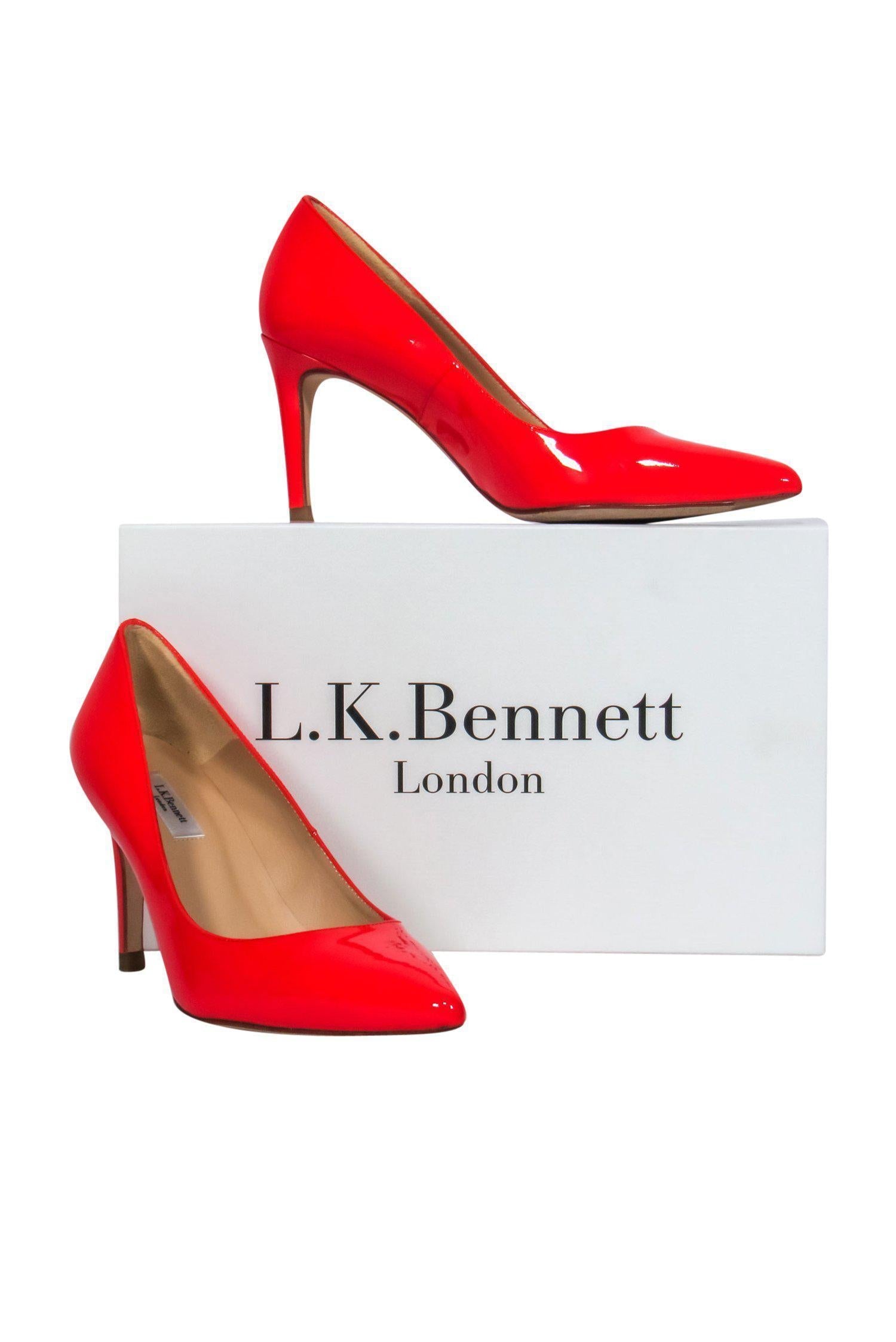 L.K. Bennett Coral Patent Leather Pointed Toe Pumps - Size 7.5 - Make a Nighttime Statement!