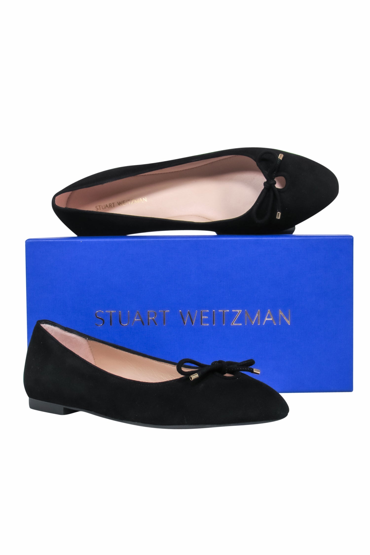 Stuart Weitzman Black Suede Gabby Ballerina Flats with Bow - Size 8.5 - Irresistible Fashion!