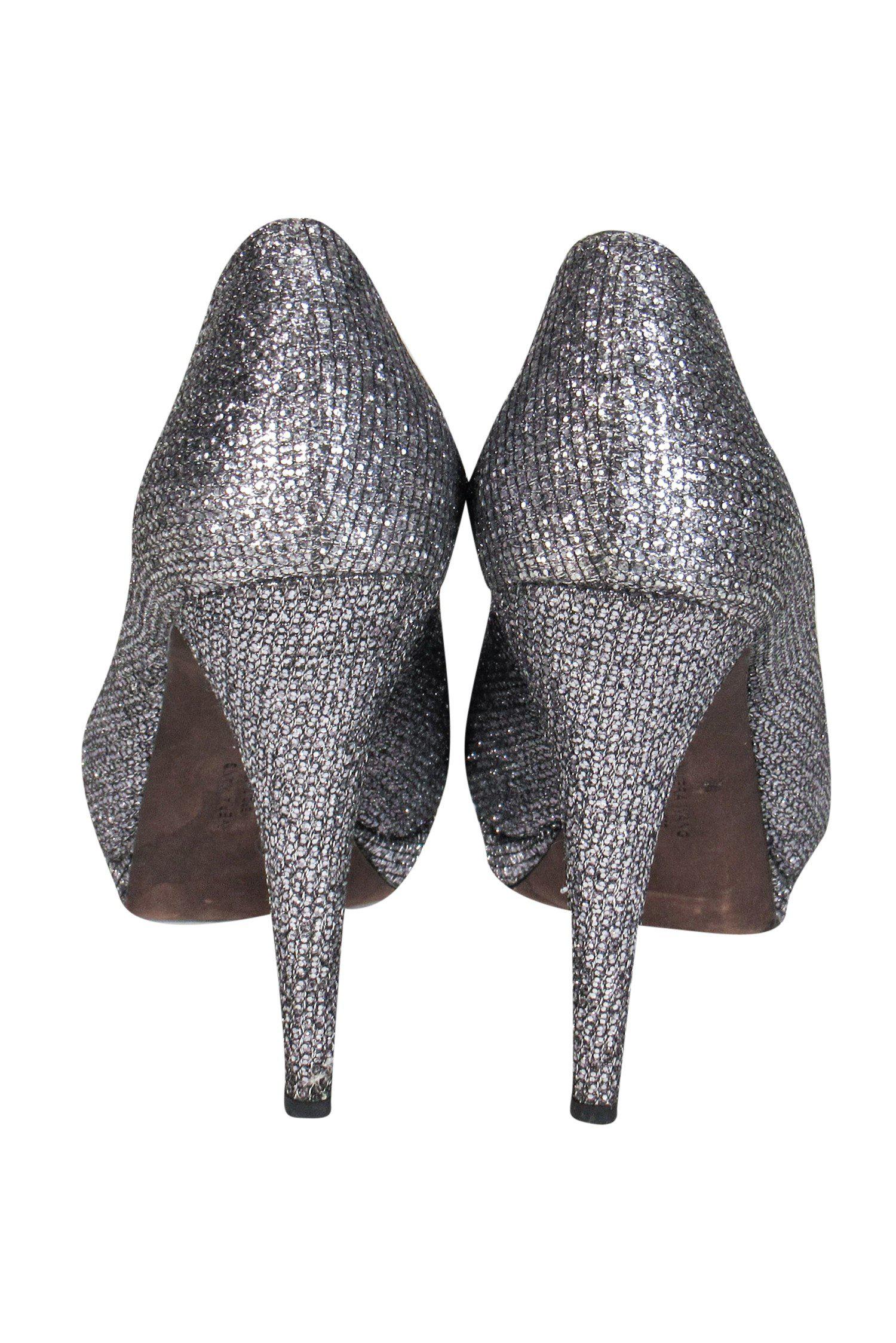 Vera Wang Gunmetal Glitter Peep - Toe Pumps: Size 7.5 Party Glam!