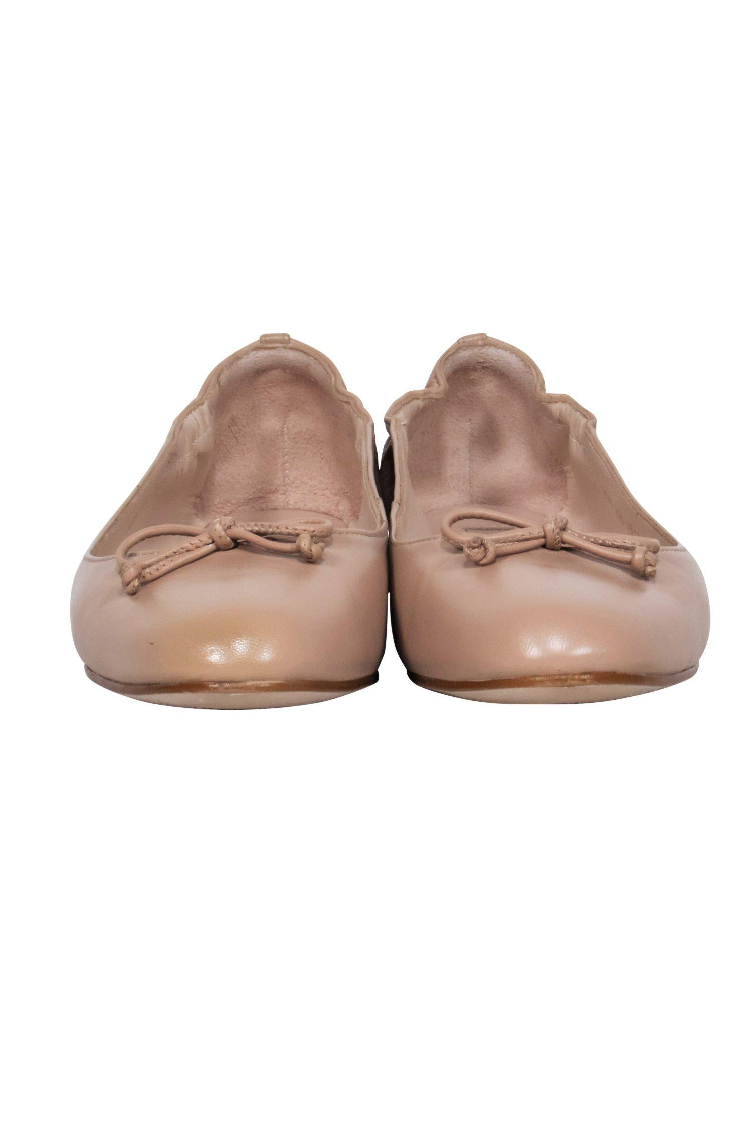 L.K. Bennett Nude Nappa Leather Bow-Toe Ballet Flats - Size 6.5