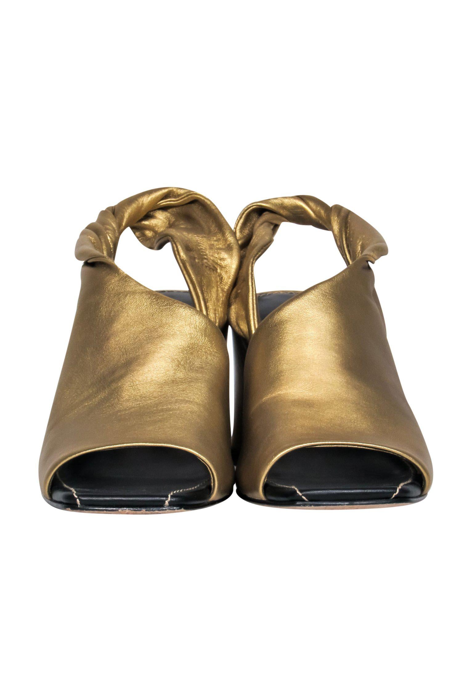 Sigerson Morrison Gold Leather Open - Toe Block Heel Slingback Pumps: Size 7 Golden Glam!