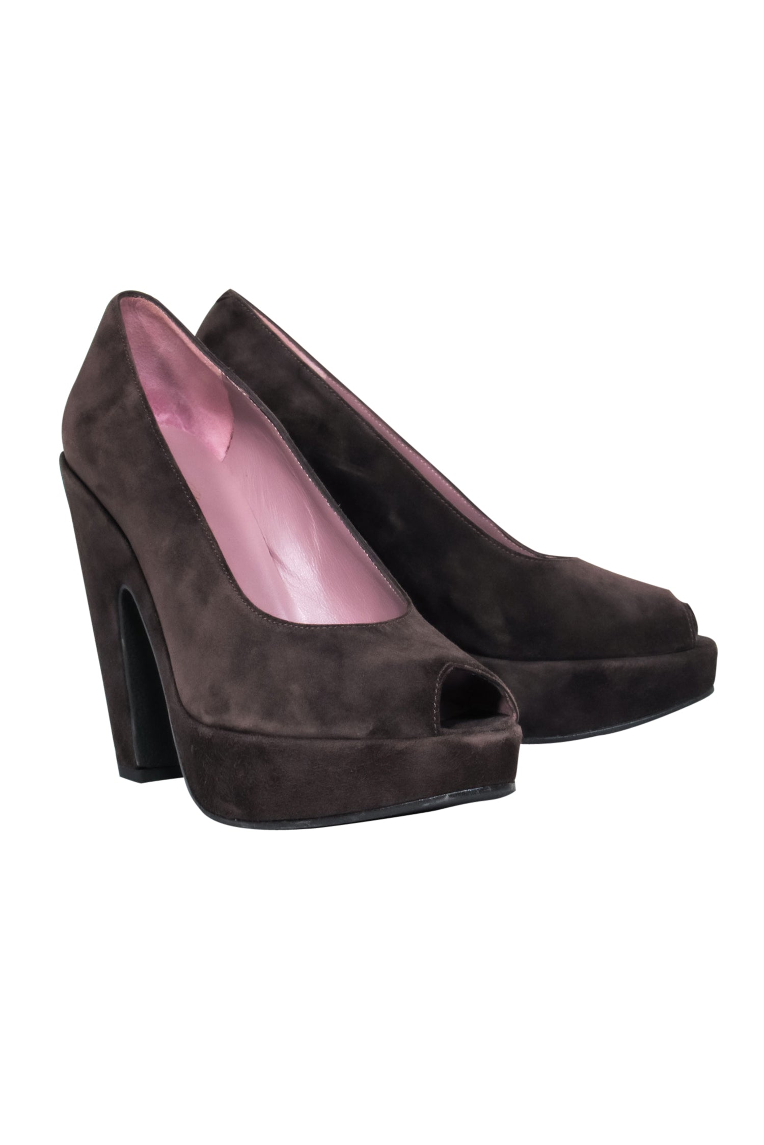 Robert Clergerie Brown Suede Peep-Toe Platform Block Heels - Size 9