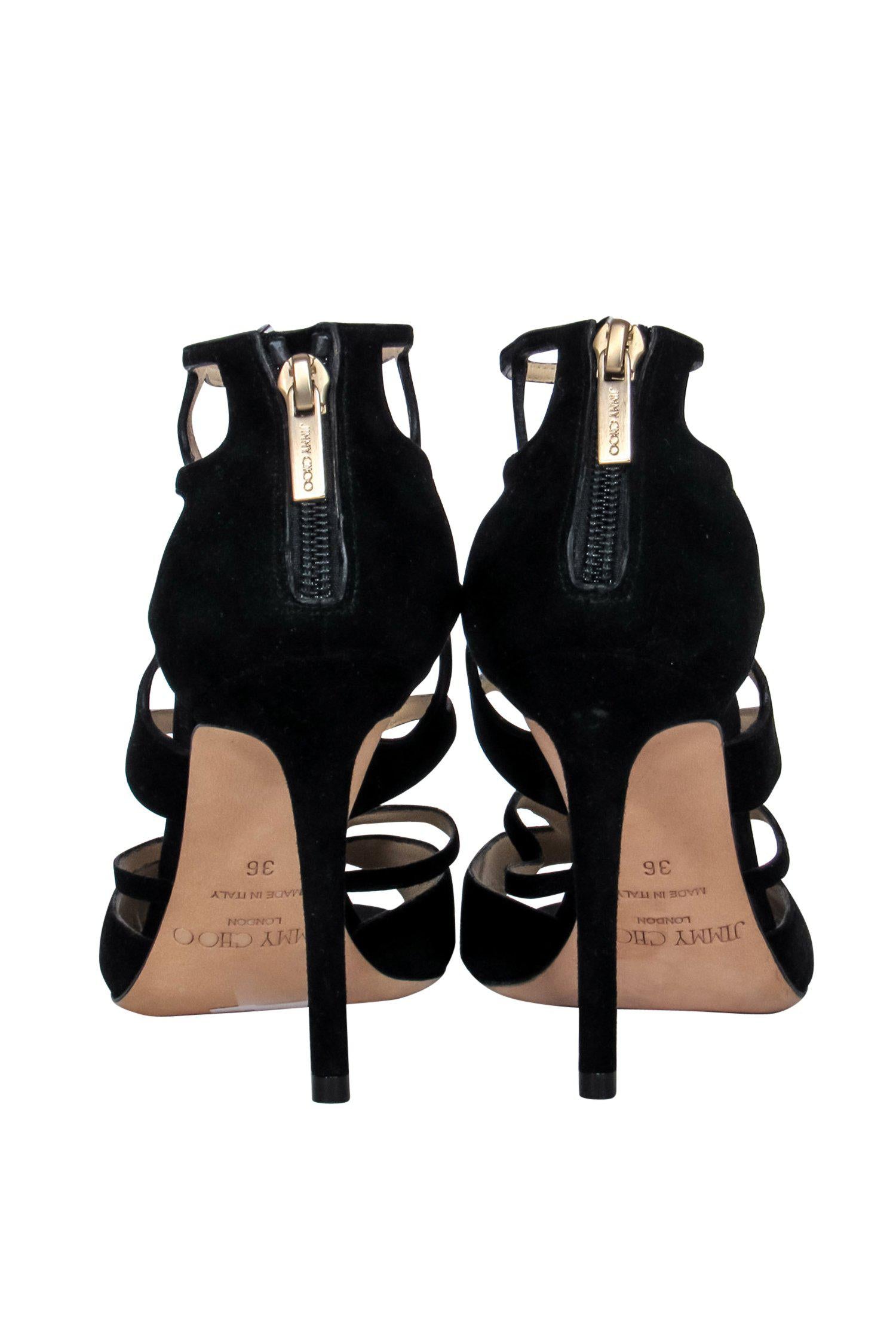 Jimmy Choo Black Suede Cutout Stiletto Sandals - Size 6 - Elevate Your Style!