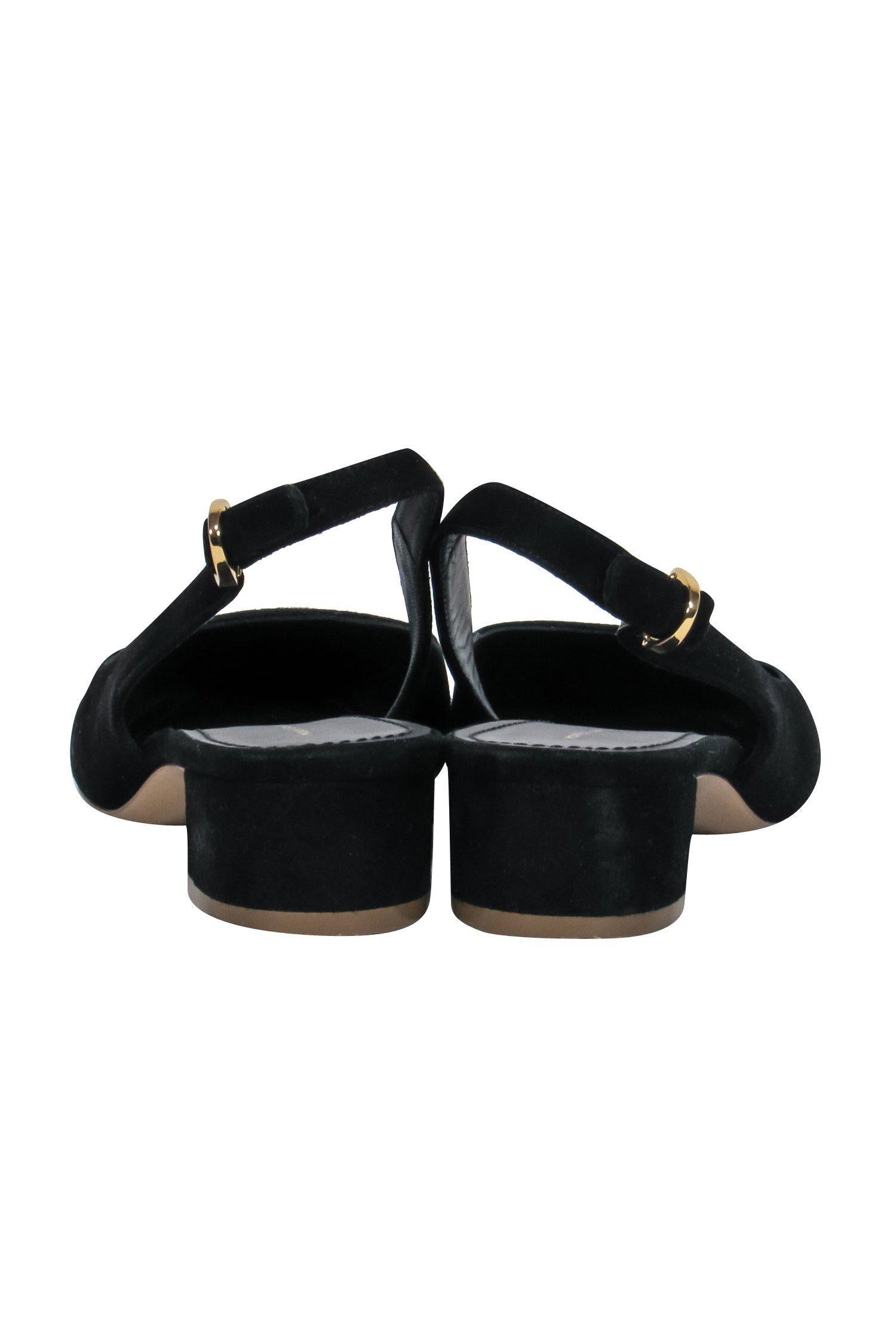 Mansur Gavriel's Stunning Black Suede Pointed Toe Slingback Kitten Heels - Size 6