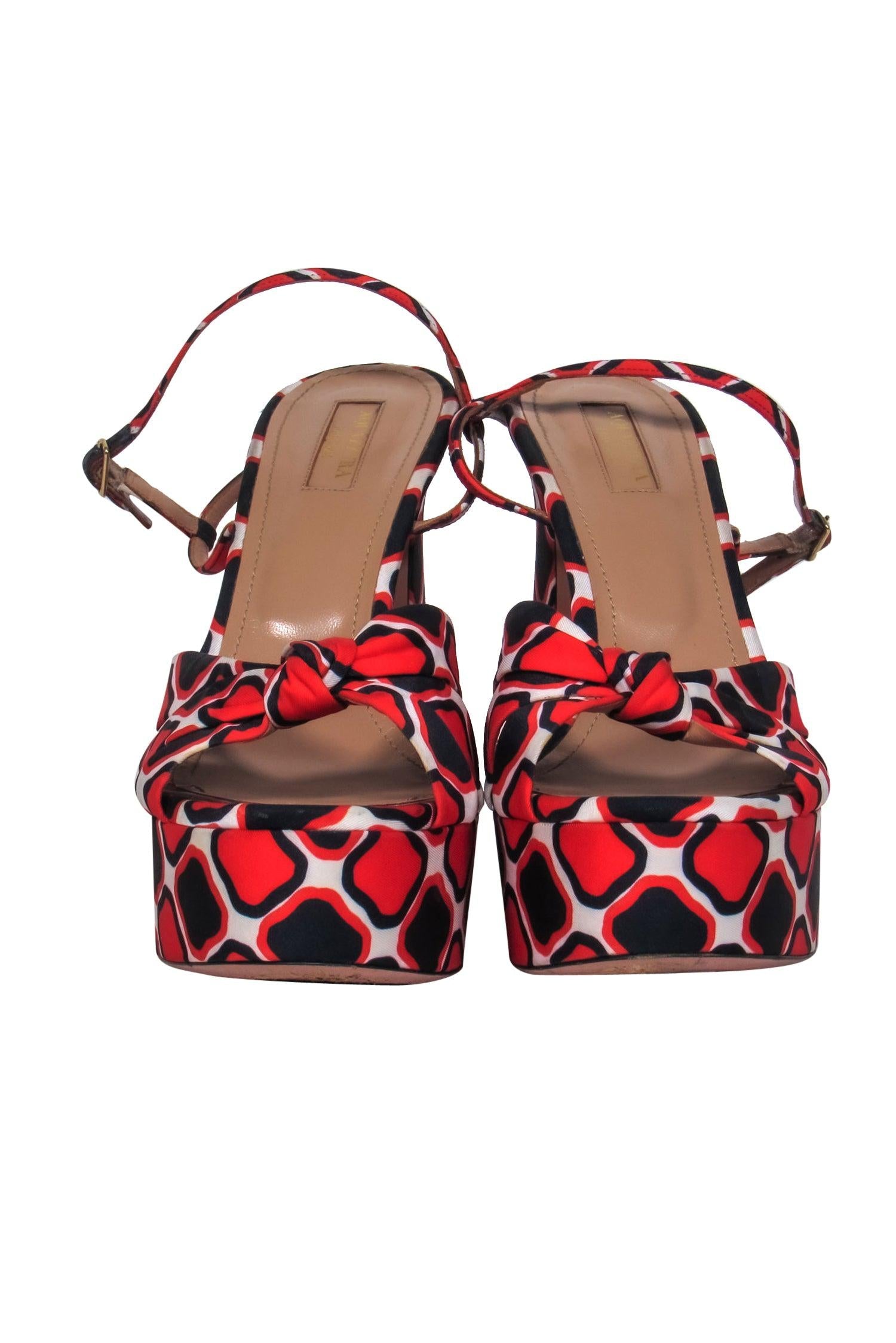 Aquazzura - Stunning Navy, Red & White Printed Platform Sandals in Size 11