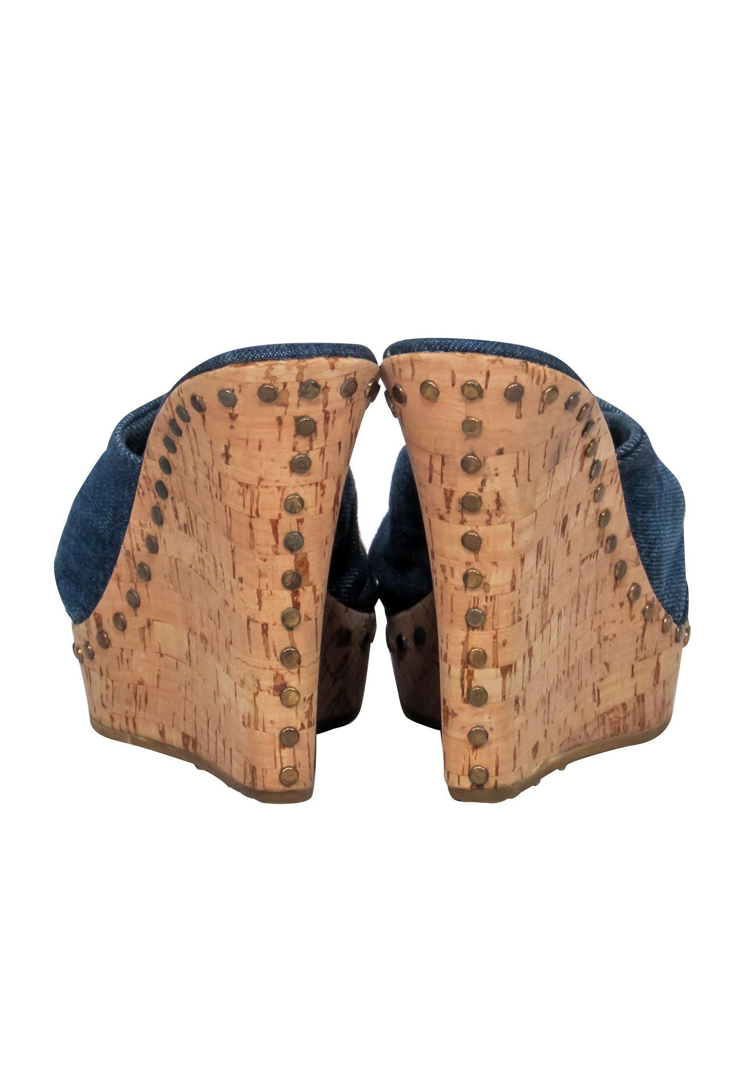 Jimmy Choo Denim Knotted Open Toe Cork Platform Palm Wedges - Size 11: A Summer Must-Have!