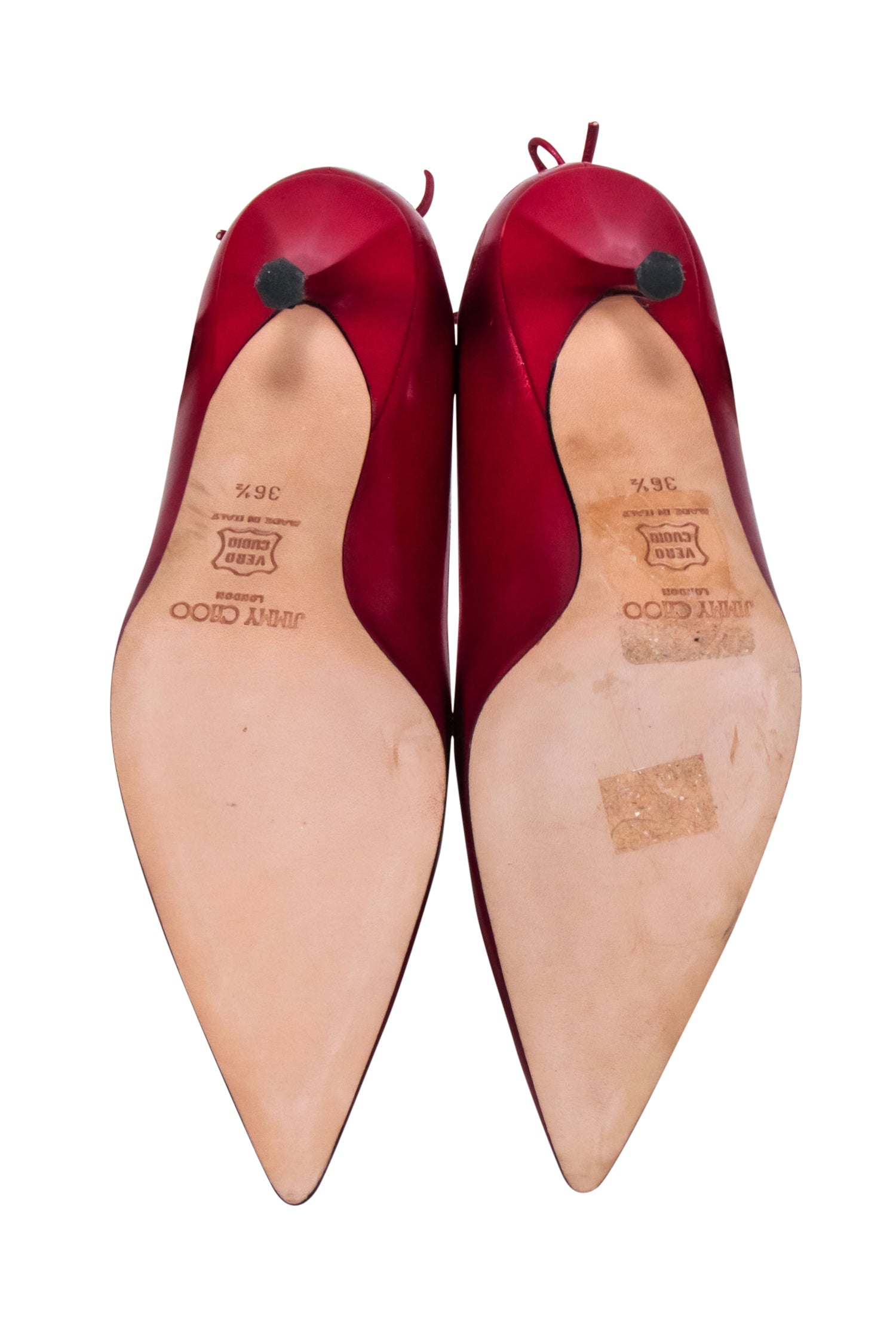 Jimmy Choo Red Leather Pointed-Toe Lasercut Bow Pumps - Size 6.5