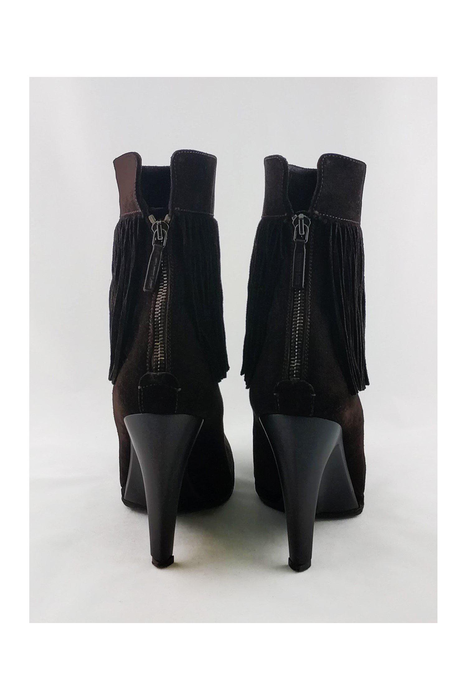 Helmut Lang's Stunning Brown Suede Fringe Booties - Size 9