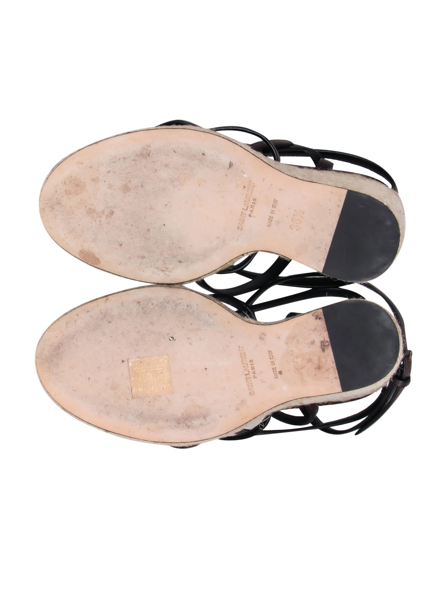 Yves Saint Laurent Luxury Brown & Cream Espadrille Wedges - Size 6