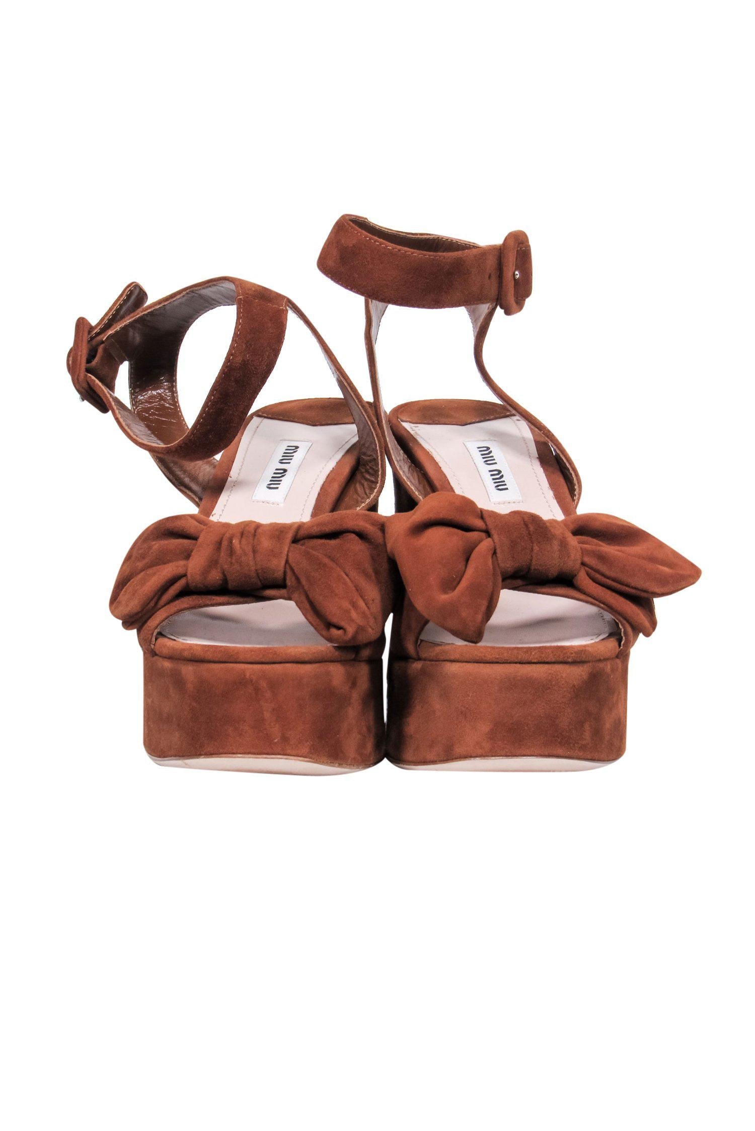 Miu Miu Brown Suede Bow Platform Sandals - Size 6.5