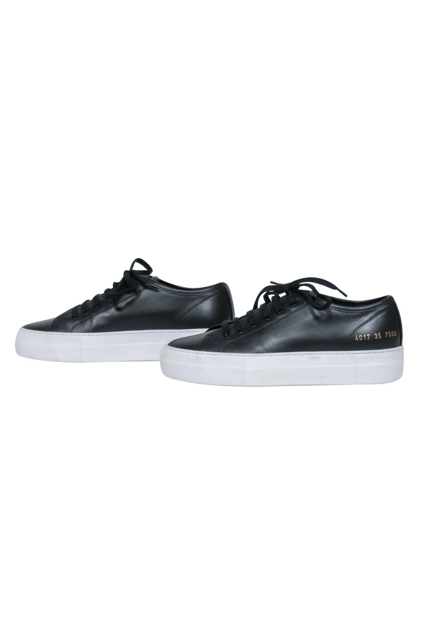 Common Projects - Stylish Black Lace - Up Platform Tournament Sneakers in Size 5