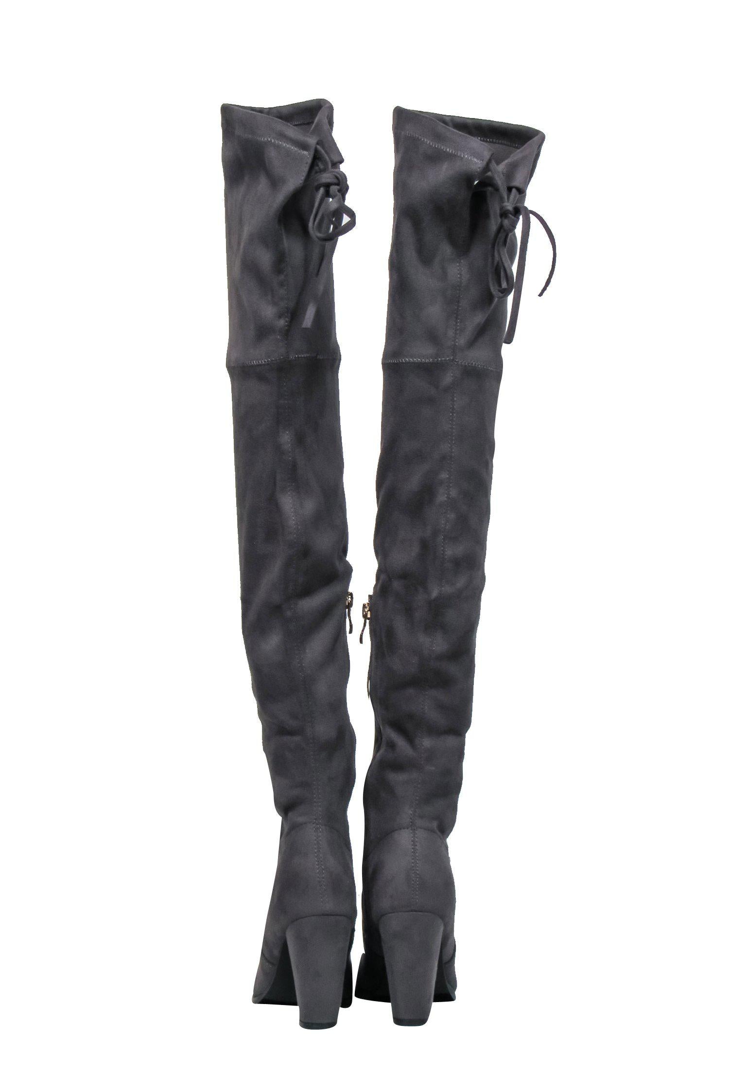 Catherine Malandrino Dark Grey Faux Suede Over-the-Knee Heeled Boots - Size 6