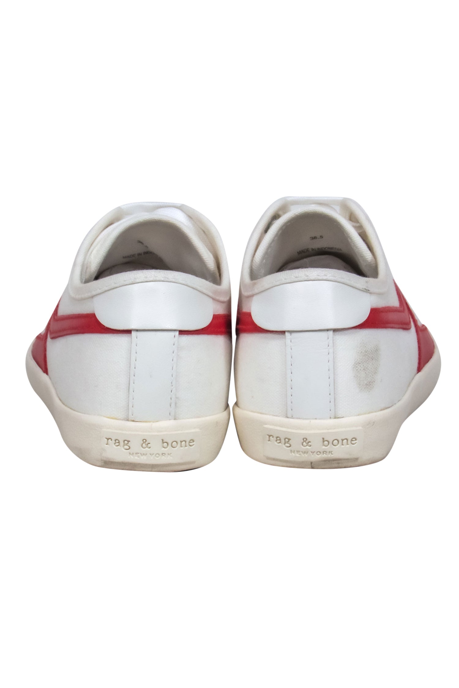 Rag & Bone's Stylish White Canvas Sneakers with Red Zig-Zag Stripe - Size 6.5