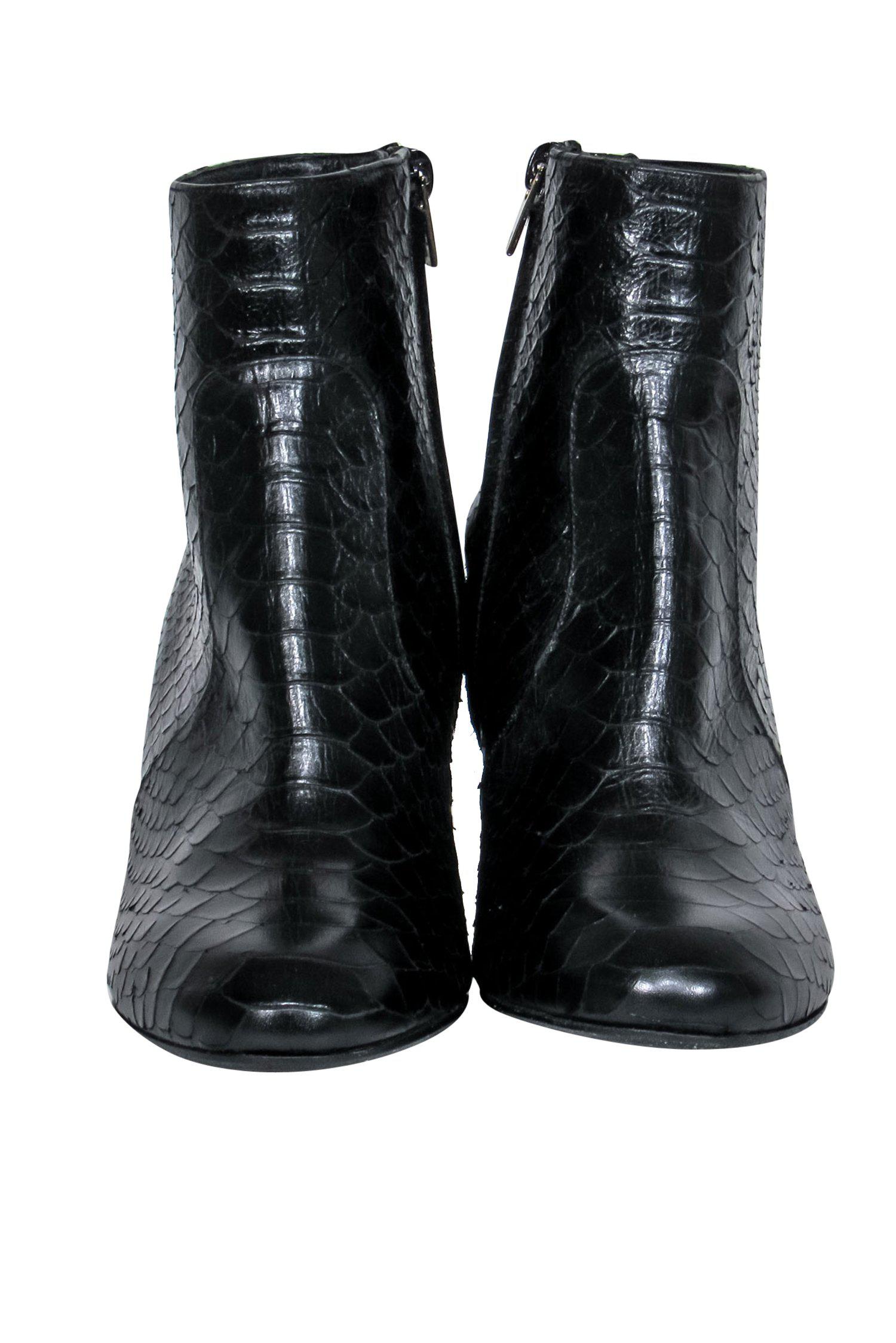 Robert Clergerie's Stunning Black Snakeskin Chunky Heel Ankle Booties - Size 7.5
