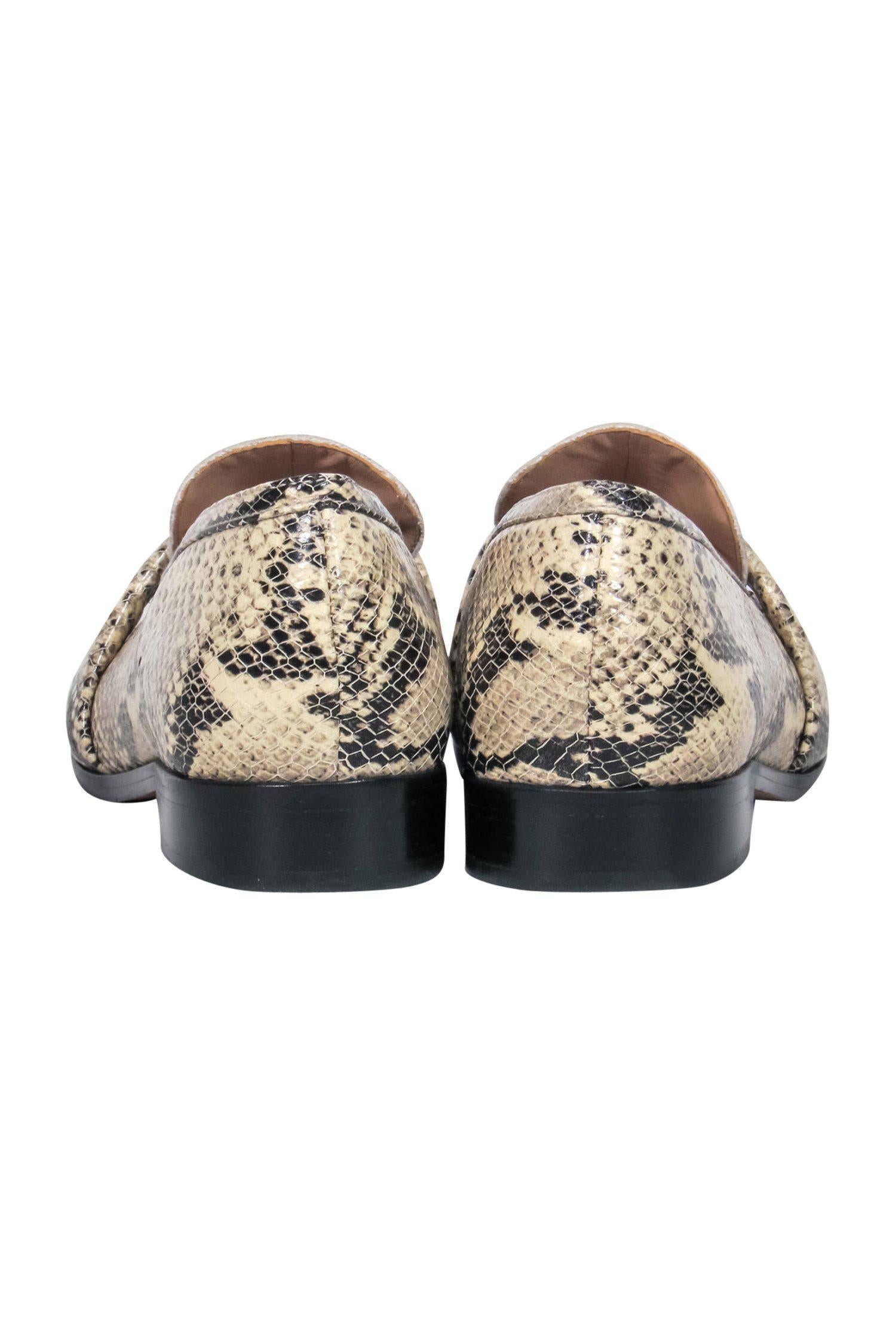 Schutz Beige & Black Leather Snakeskin Print Loafers - Size 7.5: A Fierce Fashion Statement!