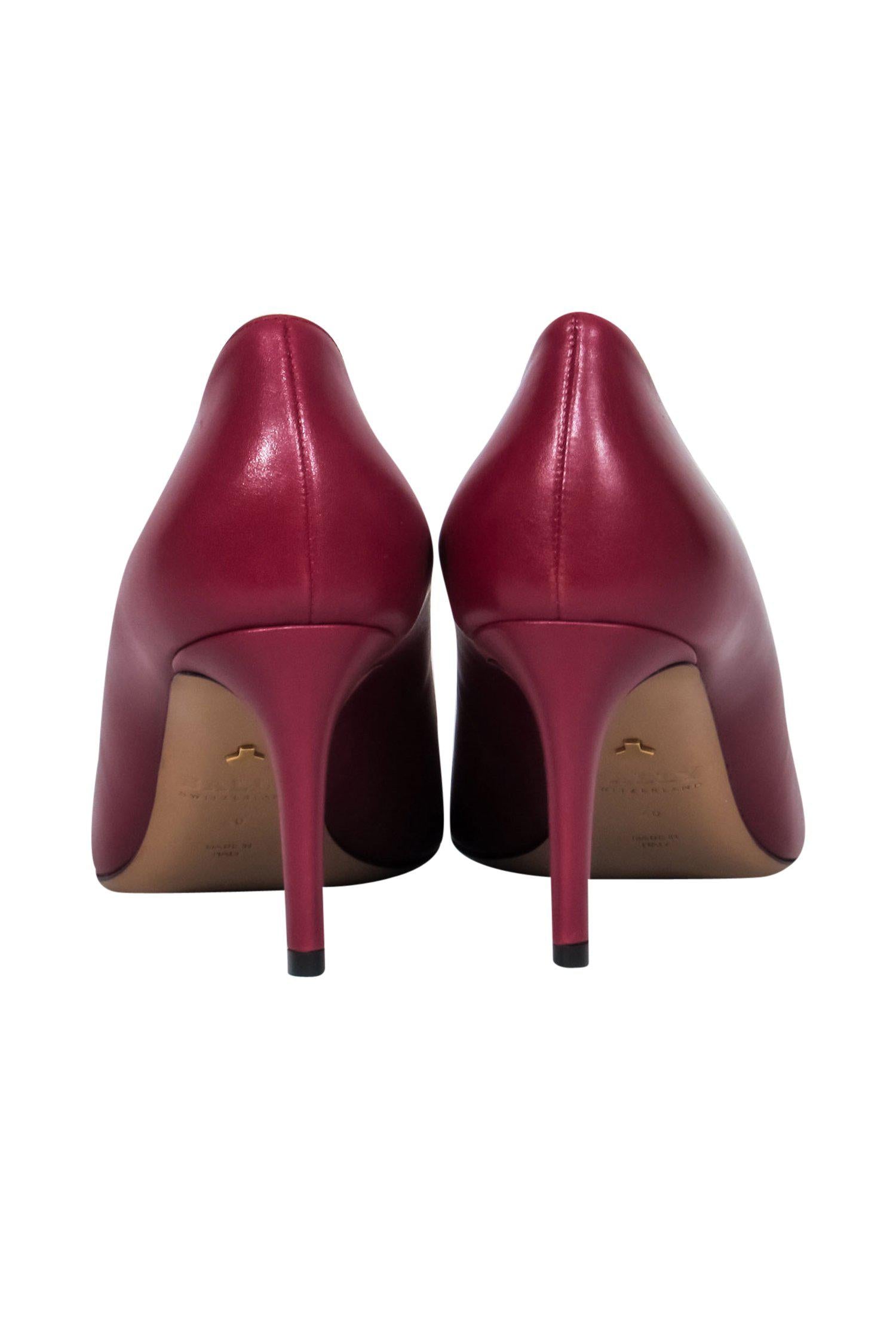 Bally's Stunning Maroon Leather Pointed Toe Elaise Pumps - Size 9.5