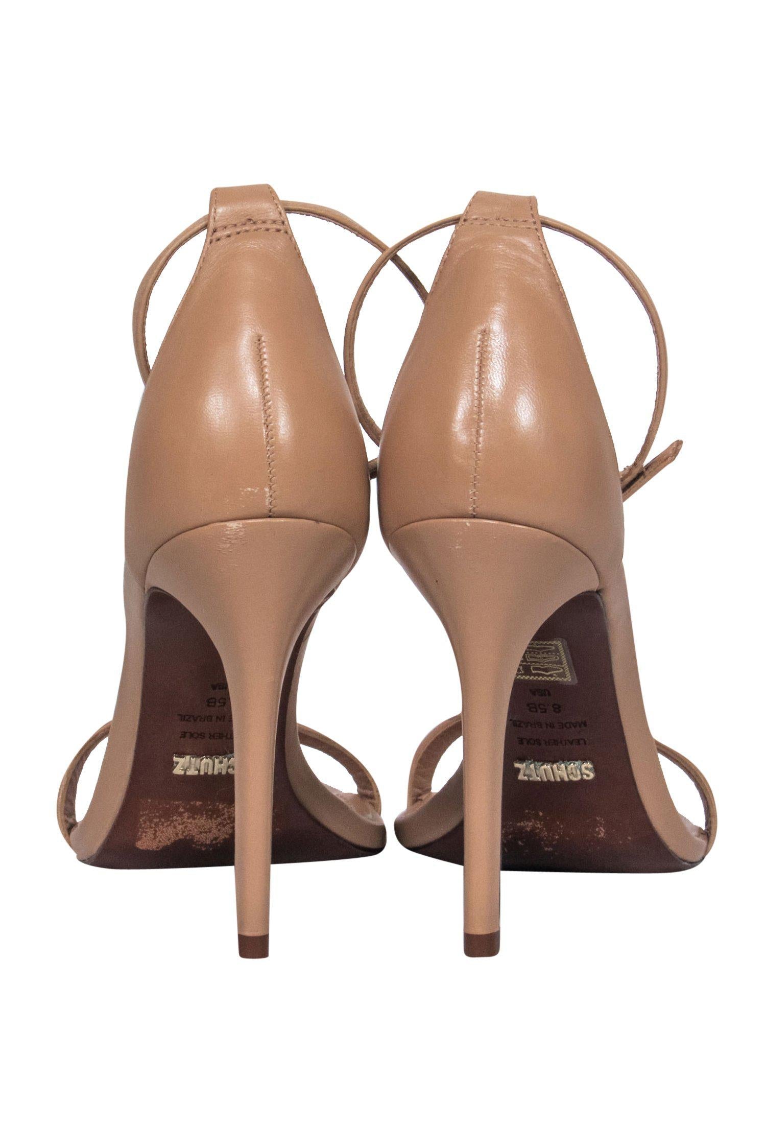Schutz Nude Leather Strappy Pumps - Size 8.5: Chic Party Essential