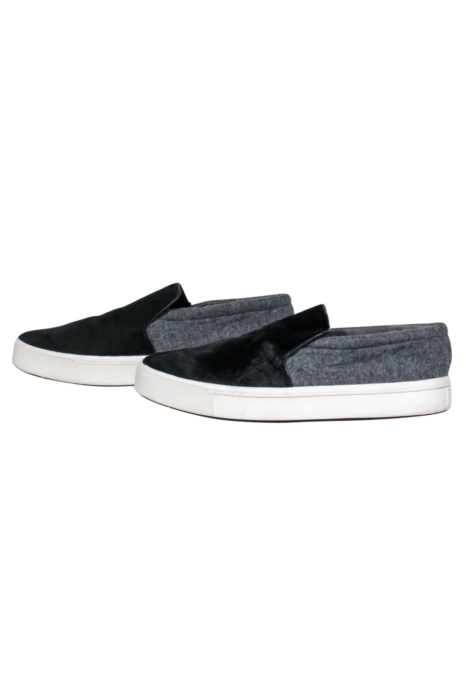 Vince - Stunning Black & Grey Calf Hair & Felt Colorblocked Platform Sneakers - Size 8.5