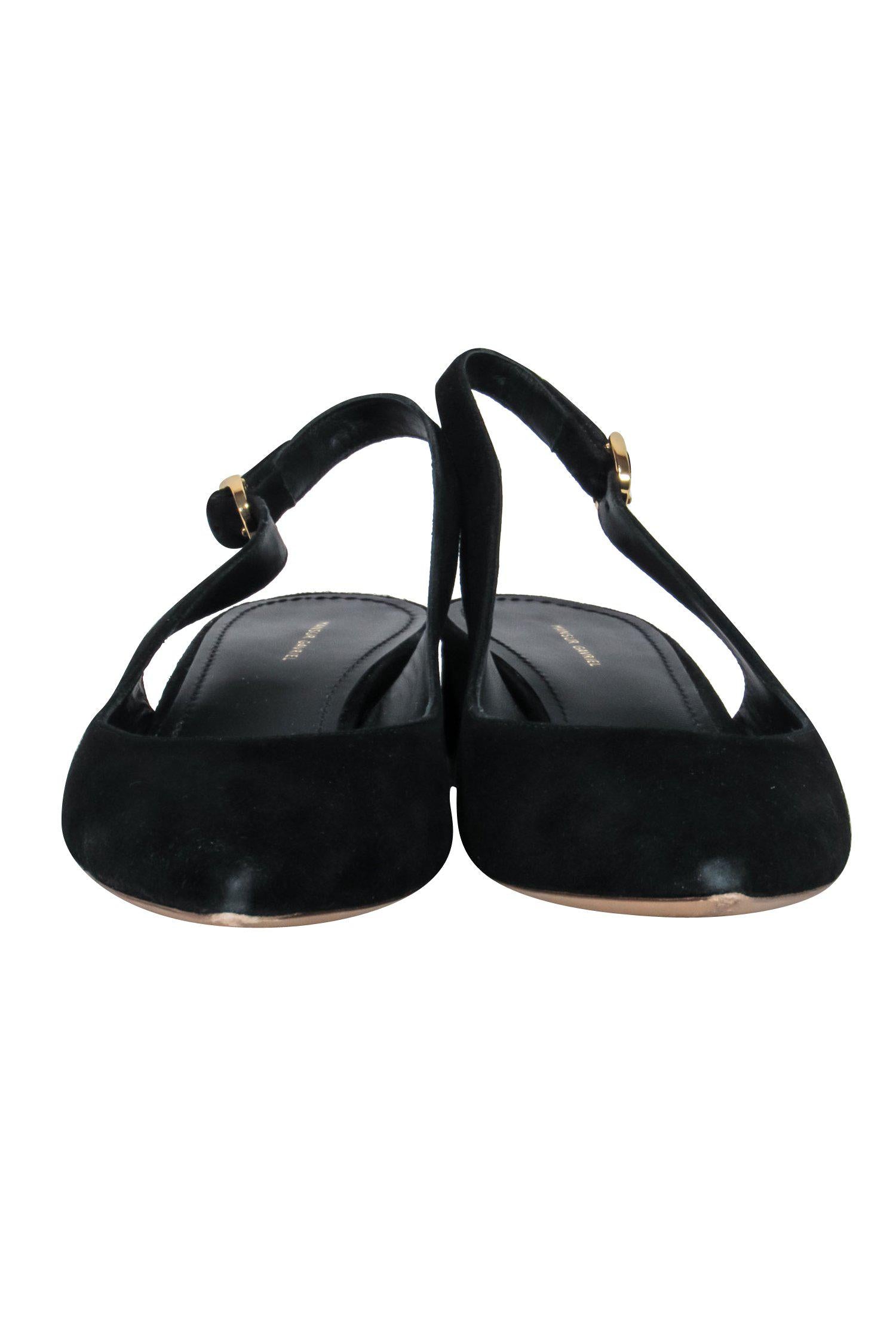 Mansur Gavriel's Stunning Black Suede Pointed Toe Slingback Kitten Heels - Size 6