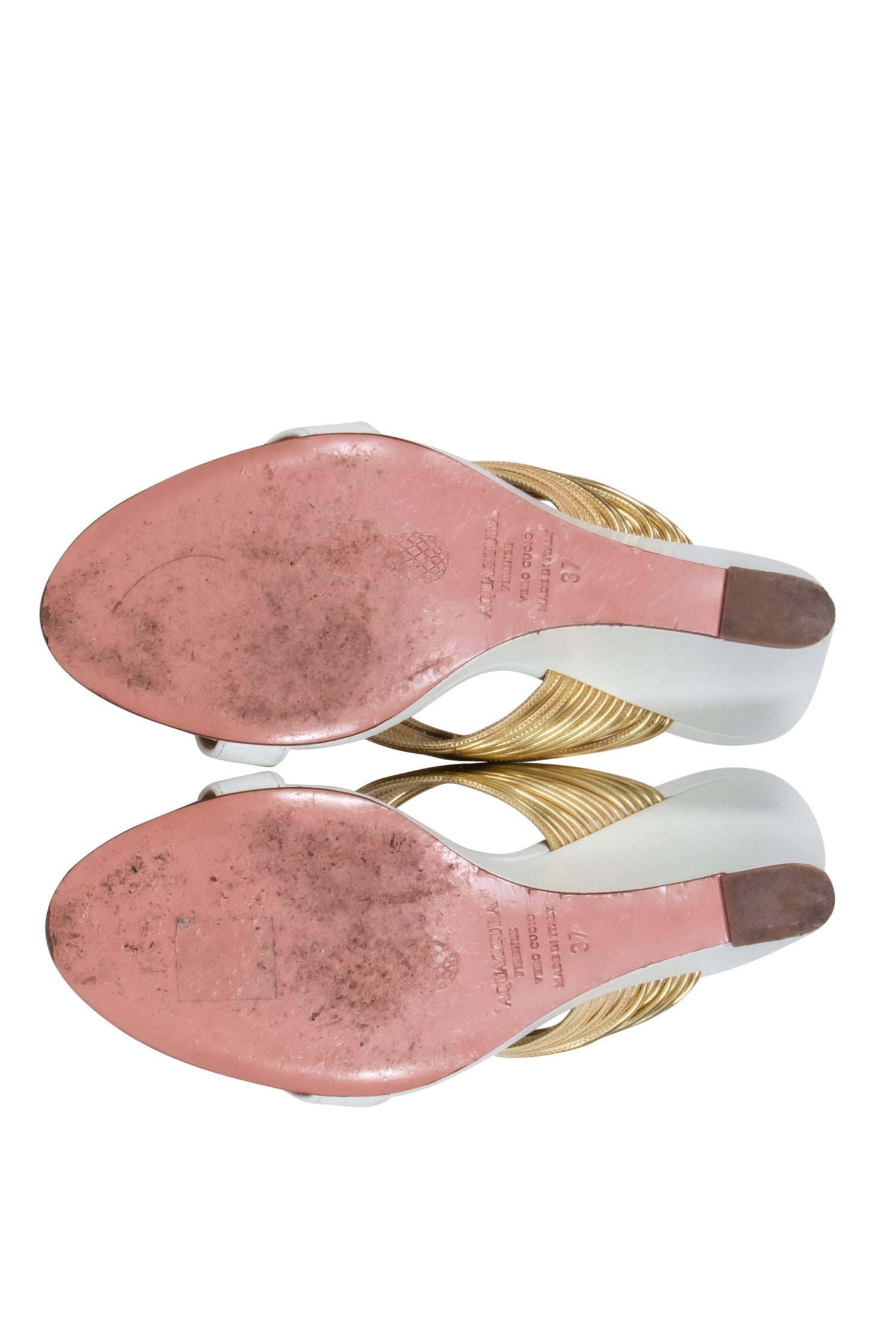 Aquazzura White & Gold Glamorous Mule Wedges - Size 7