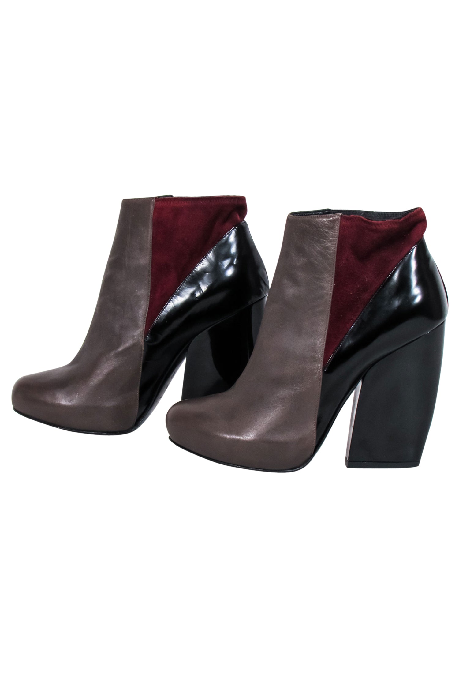 Pierre Hardy Colorful Block Heeled Booties - Brown, Black & Maroon, Size 8