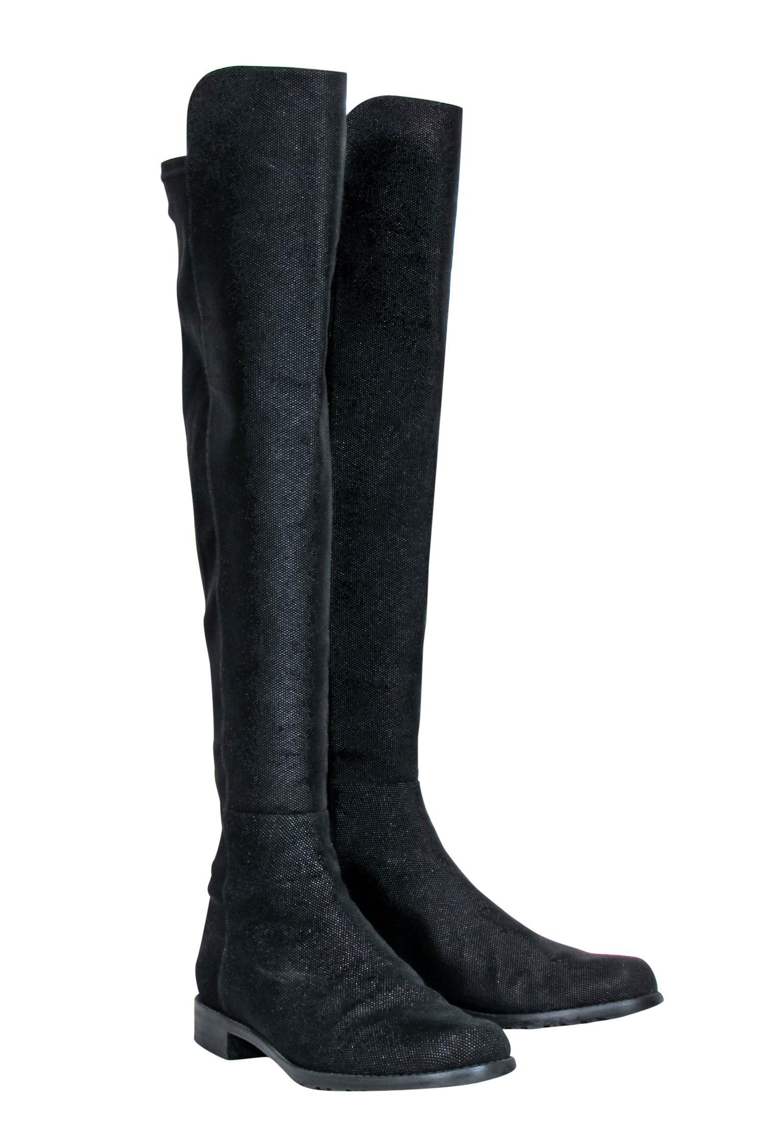 Stuart Weitzman's Stunning Black Textured Over-the-Knee 5050 Boots - Size 8