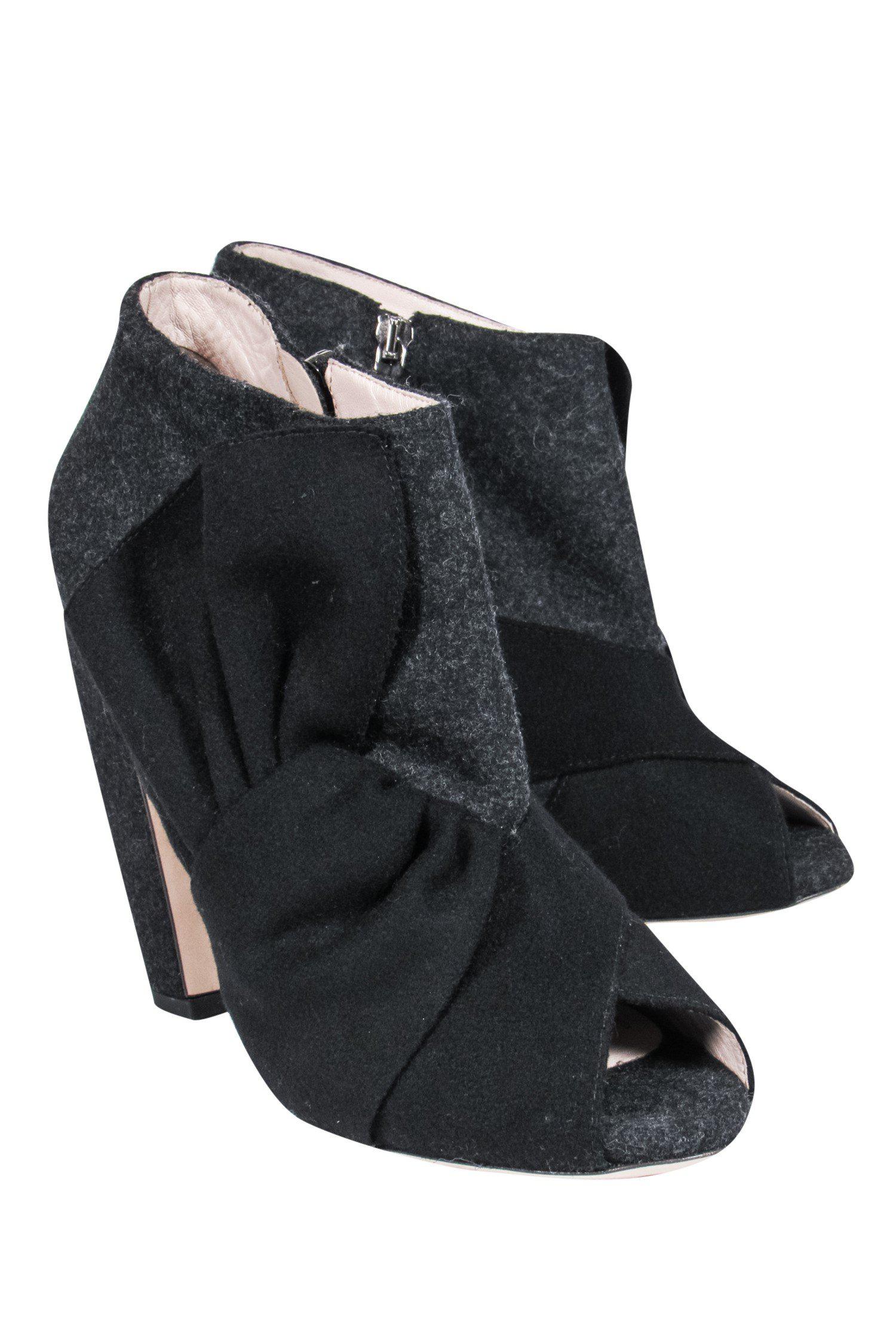 Miu Miu Dark Grey Wool Open Toe Ankle Booties - Size 10: Chic Urban Style