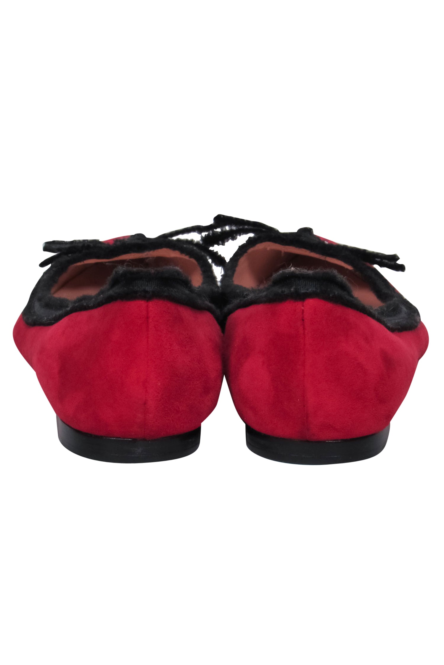 Marc by Marc Jacobs Red Suede Pointed Toe Flats with Black Trim and Bow - Size 9