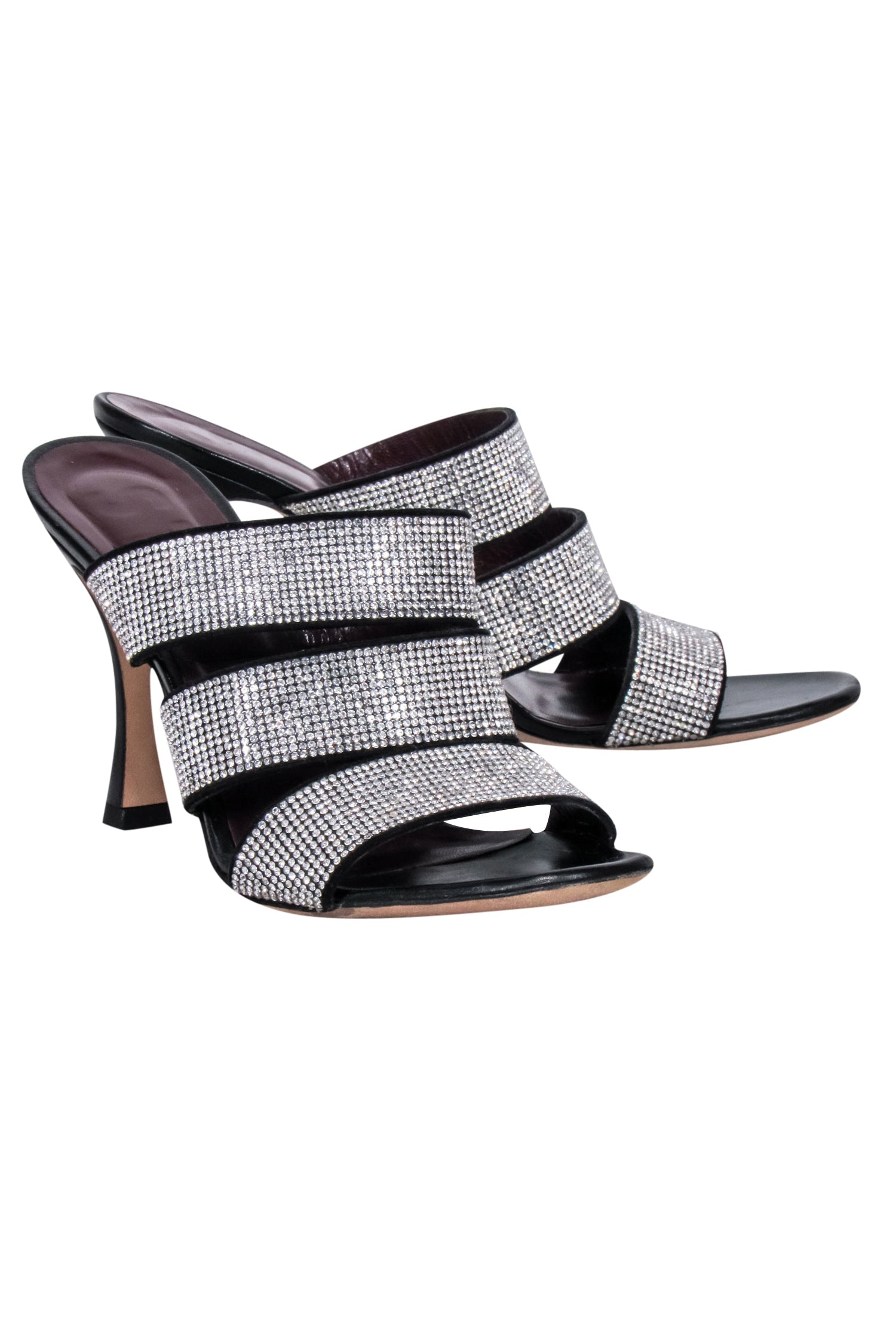 Staud - Glitzy Black Leather Rhinestone Mule Pumps in Size 8