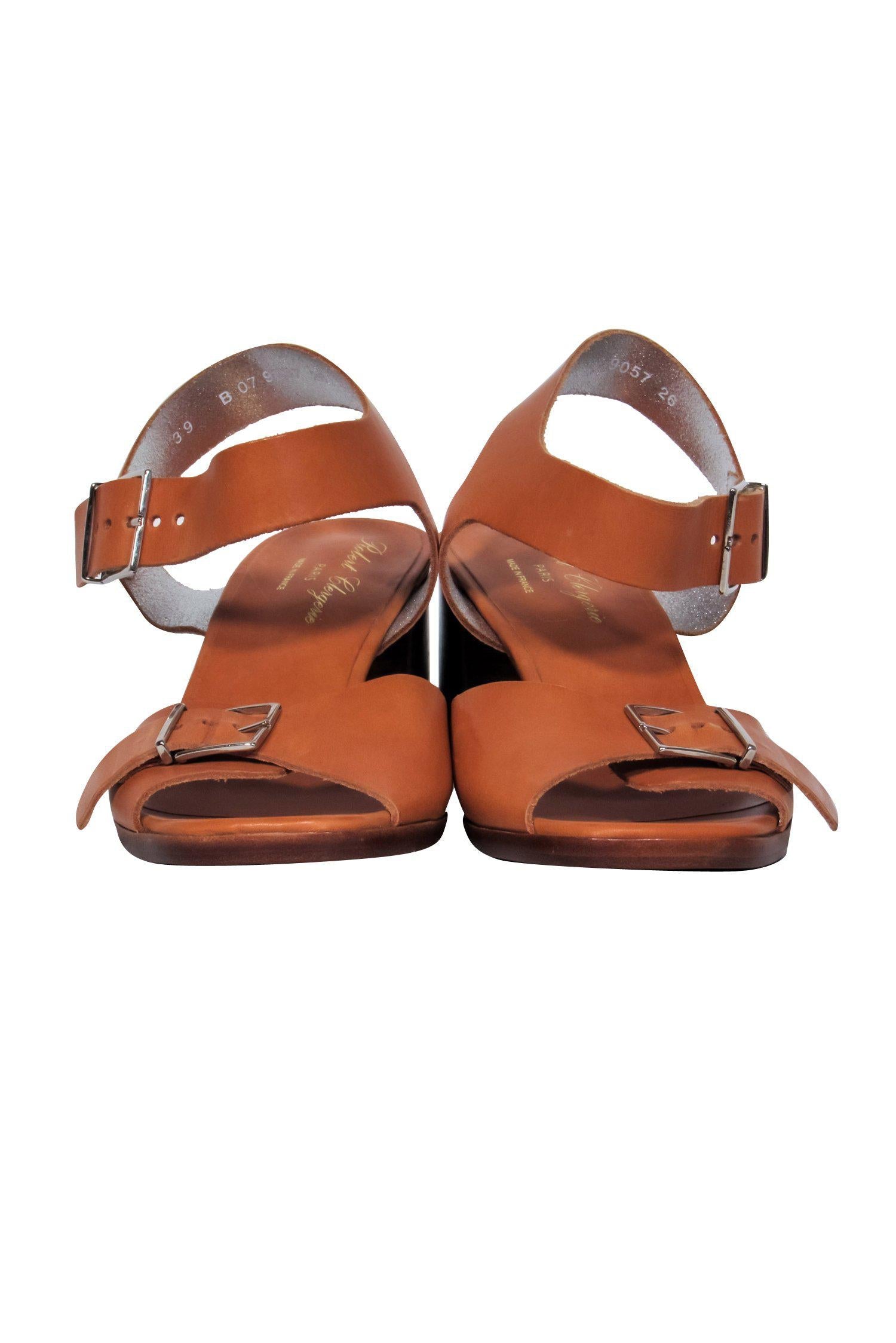 Robert Clergerie Brown Leather Buckle Strap Block Heel Sandals - Size 8.5, Must - Have Fashion!