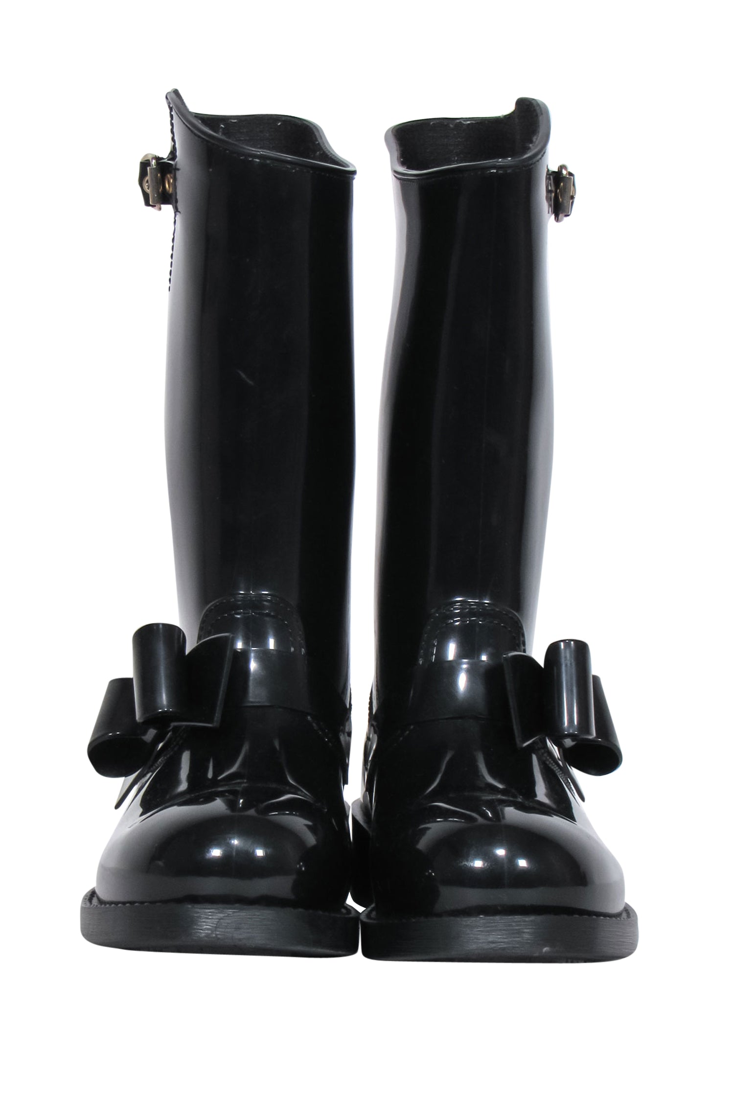 Red Valentino's Adorable Black Rubber Rain Boots with Bow - Size 9