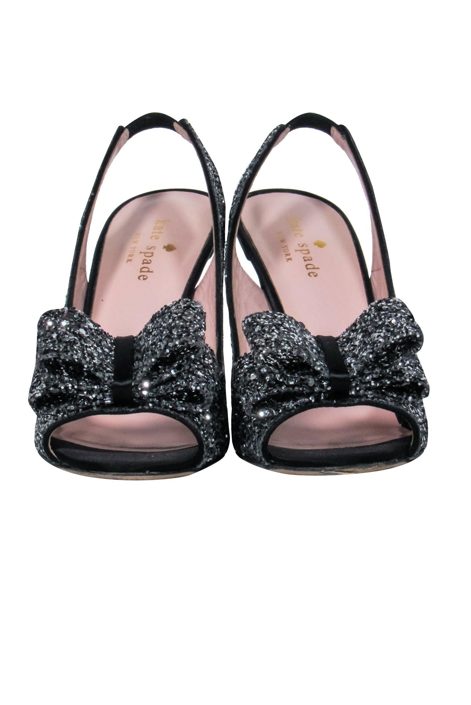 Kate Spade Sparkling Black Slingback Peep - Toe Pumps Size 7.5