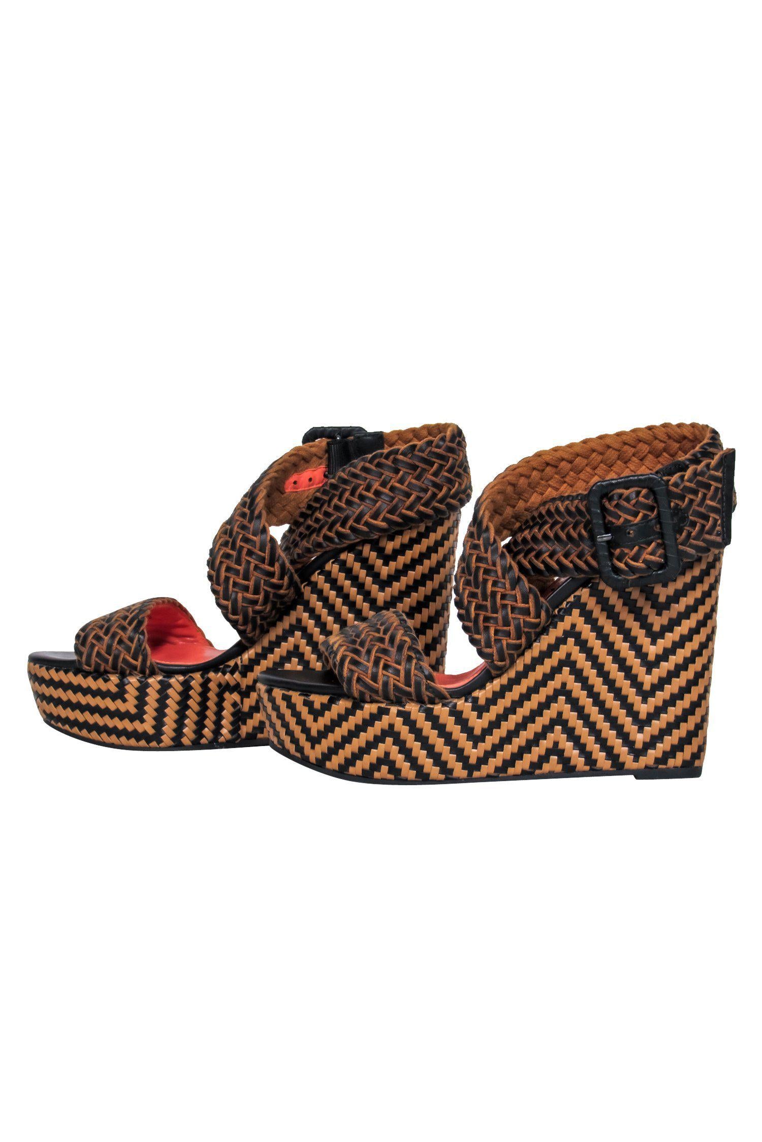 Via Spiga Black & Brown Woven Leather Wedge Sandals - Size 6: Elevate Your Summer!