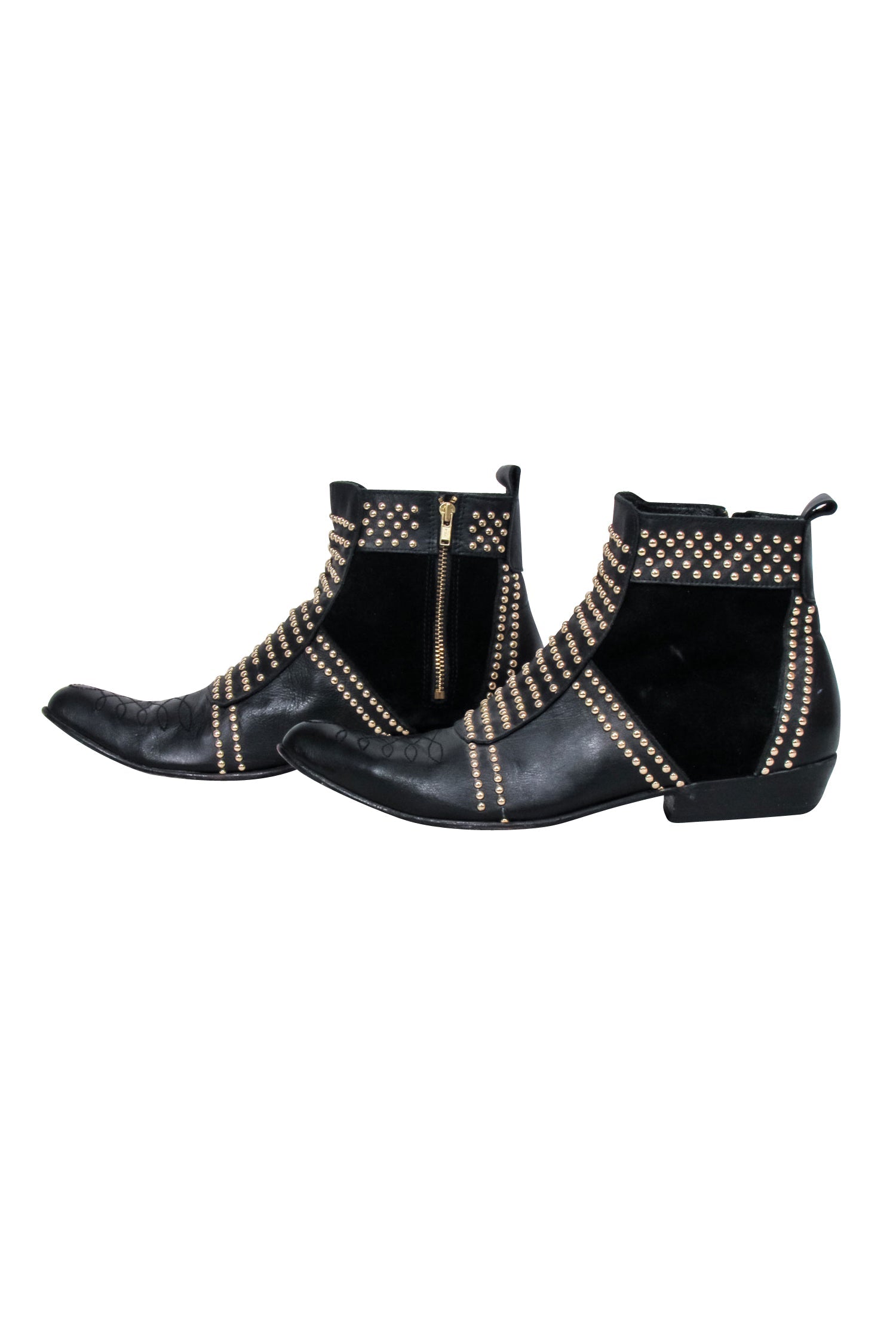 Anine Bing Charlie Studded Black Leather Short Boots - Size 9