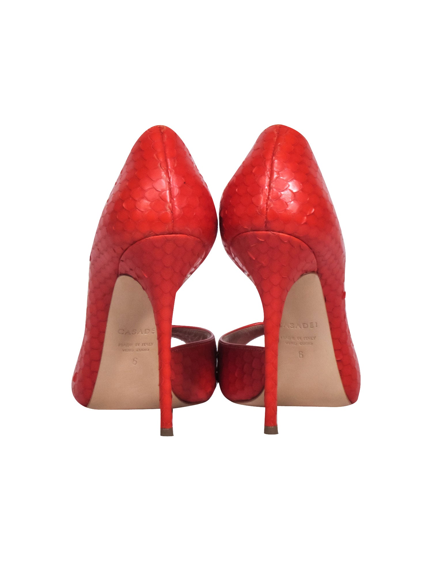 Casadei Orange Snakeskin Textured Open Toe Pumps - Size 6: A Bold Fashion Statement!