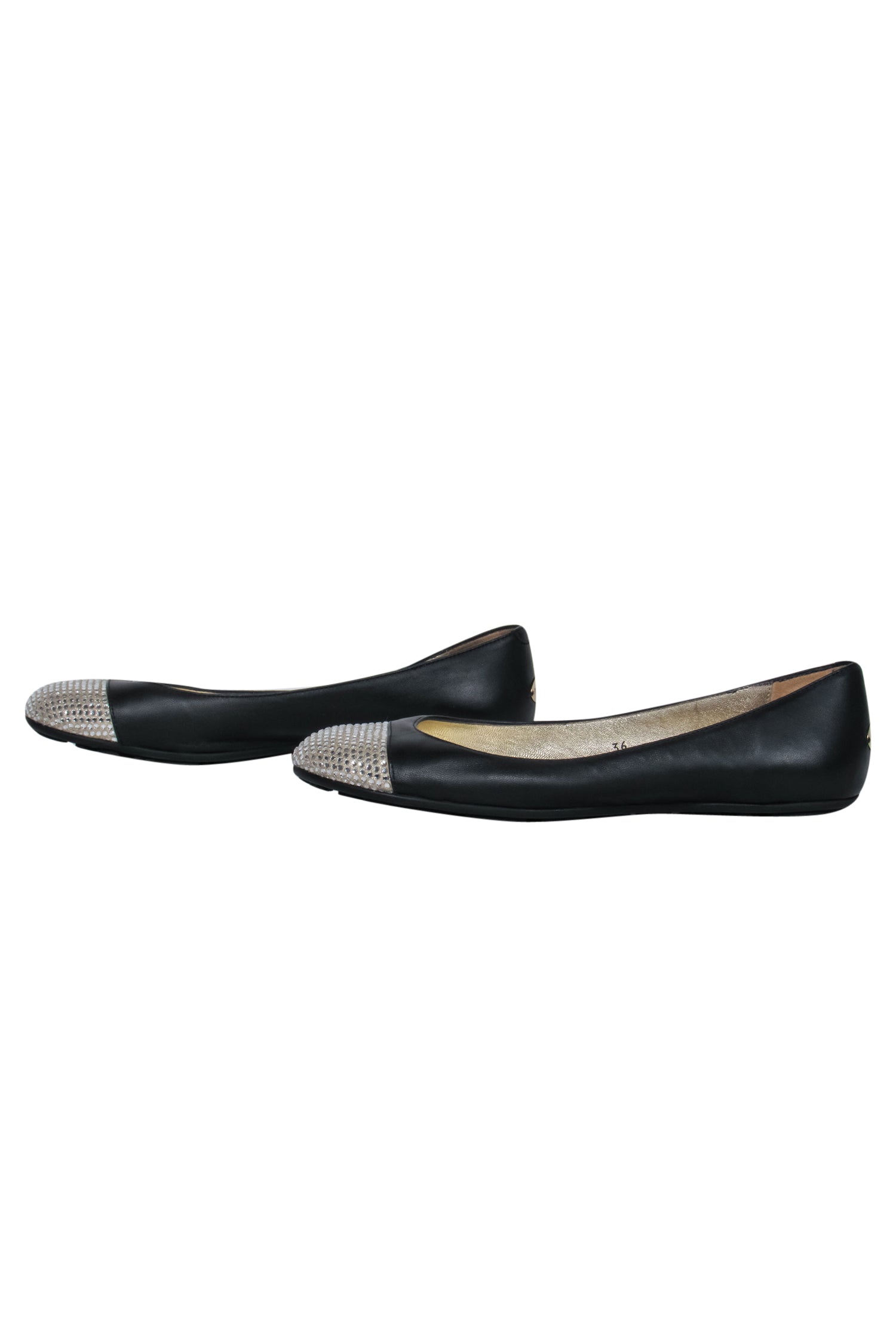 Jimmy Choo Black Leather Rhinestone Cap Toe Ballet Flats - Size 6: Sparkle in Style!