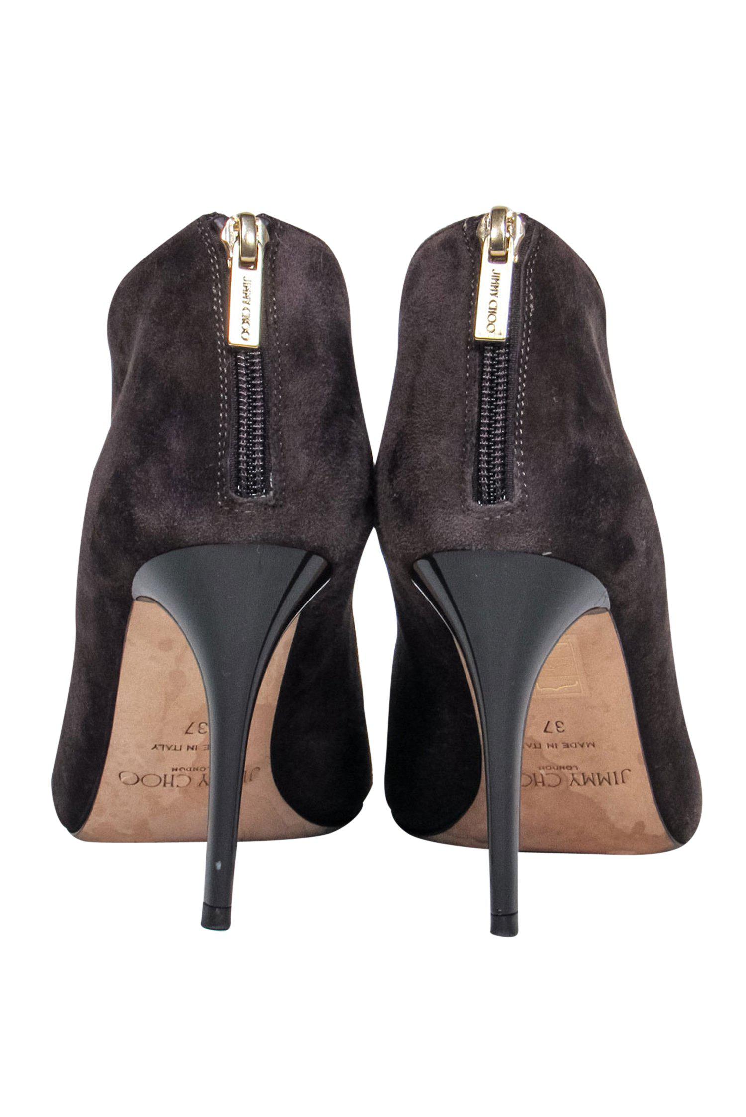 Jimmy Choo Brown Suede Low-Cut Stiletto Ankle Booties - Size 7