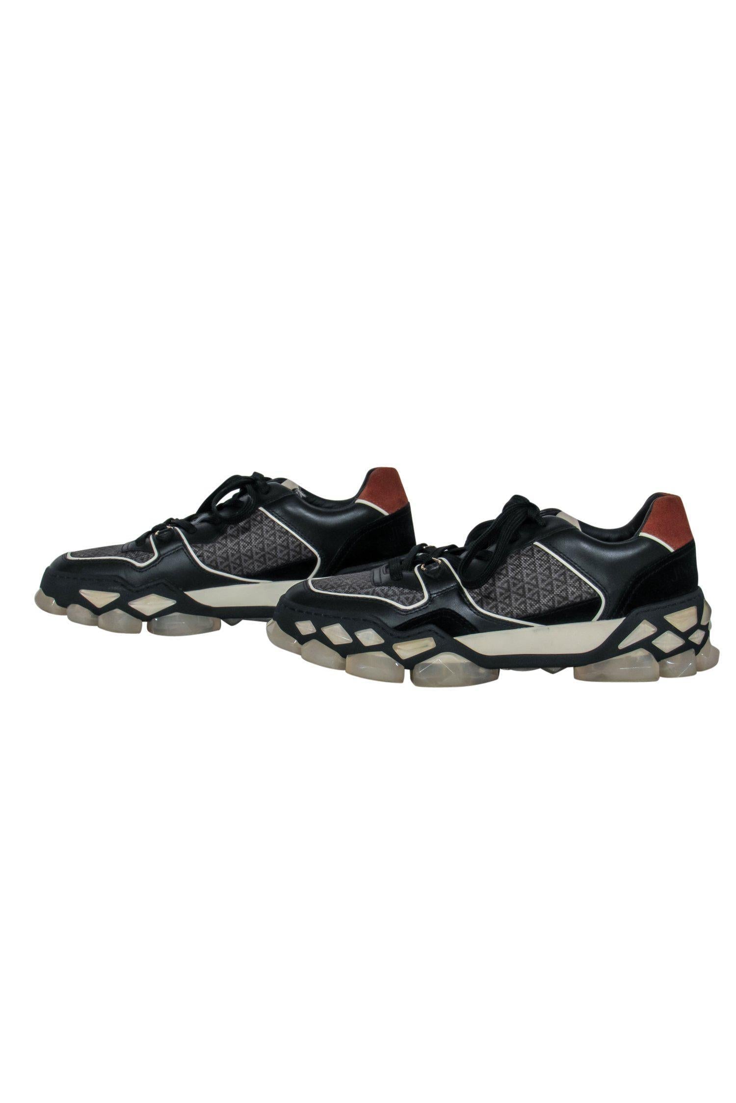 Jimmy Choo Stylish Black & Brown Leather & Suede Diamond Sole Sneakers - Size 10.5