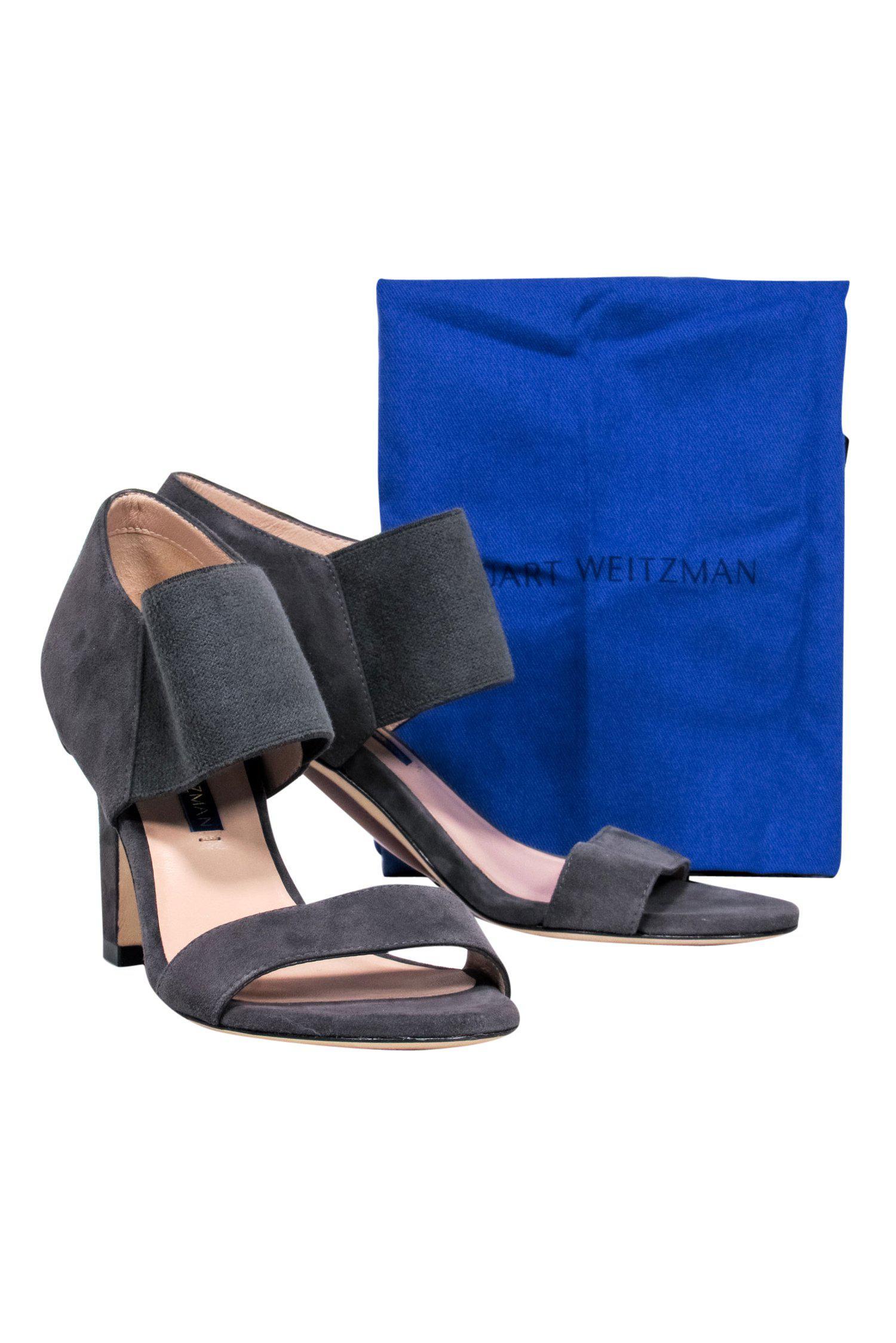 Stuart Weitzman Grey Suede Open Toe Elastic Strap Pumps - Size 4.5