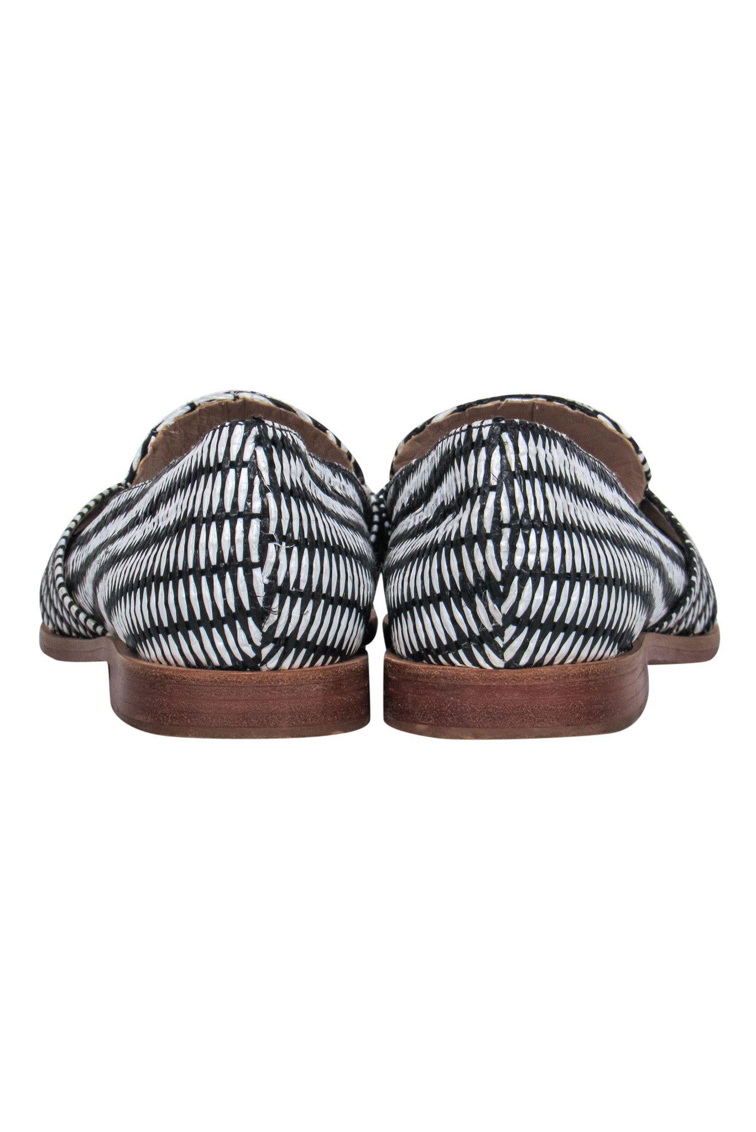 Loeffler Randall White & Black Woven Peep Toe Loafers - Size 9: Summer Office Chic!