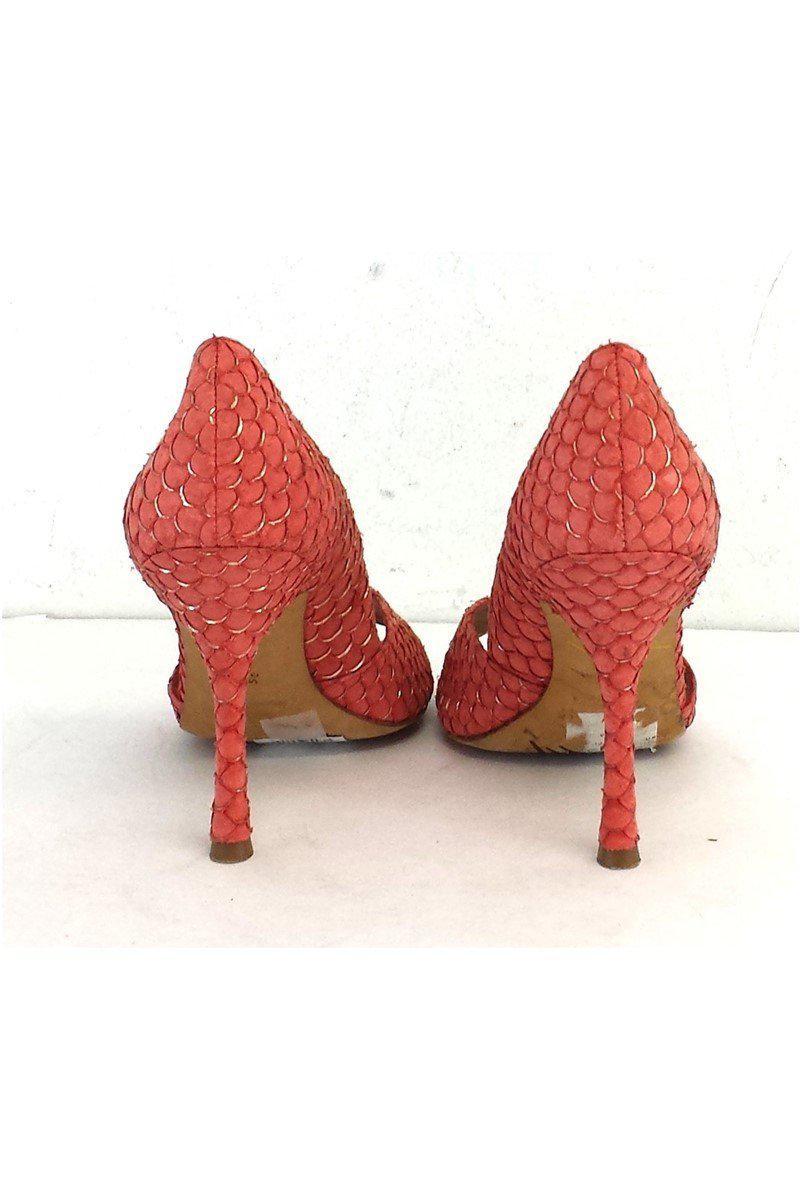 Jean-Michel Cazabat's Stunning Coral Snakeskin Peep Toe Heels - Size 7